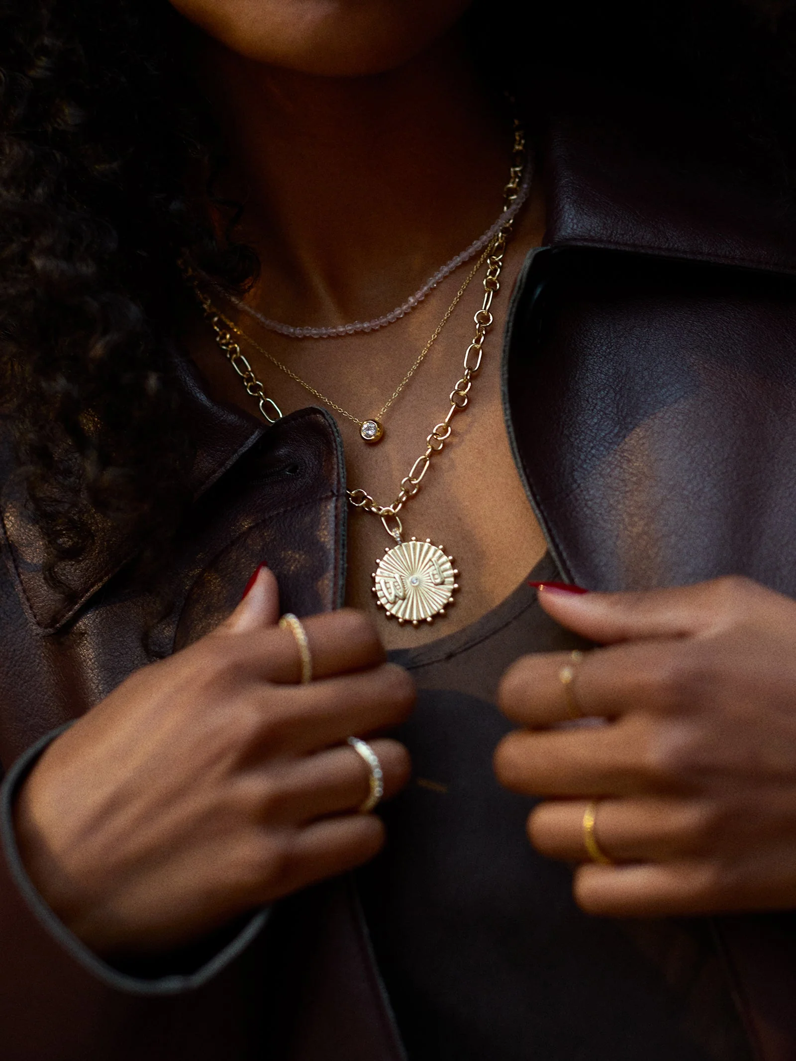 Initial Custom Medallion Necklace - Gold/Pavé
