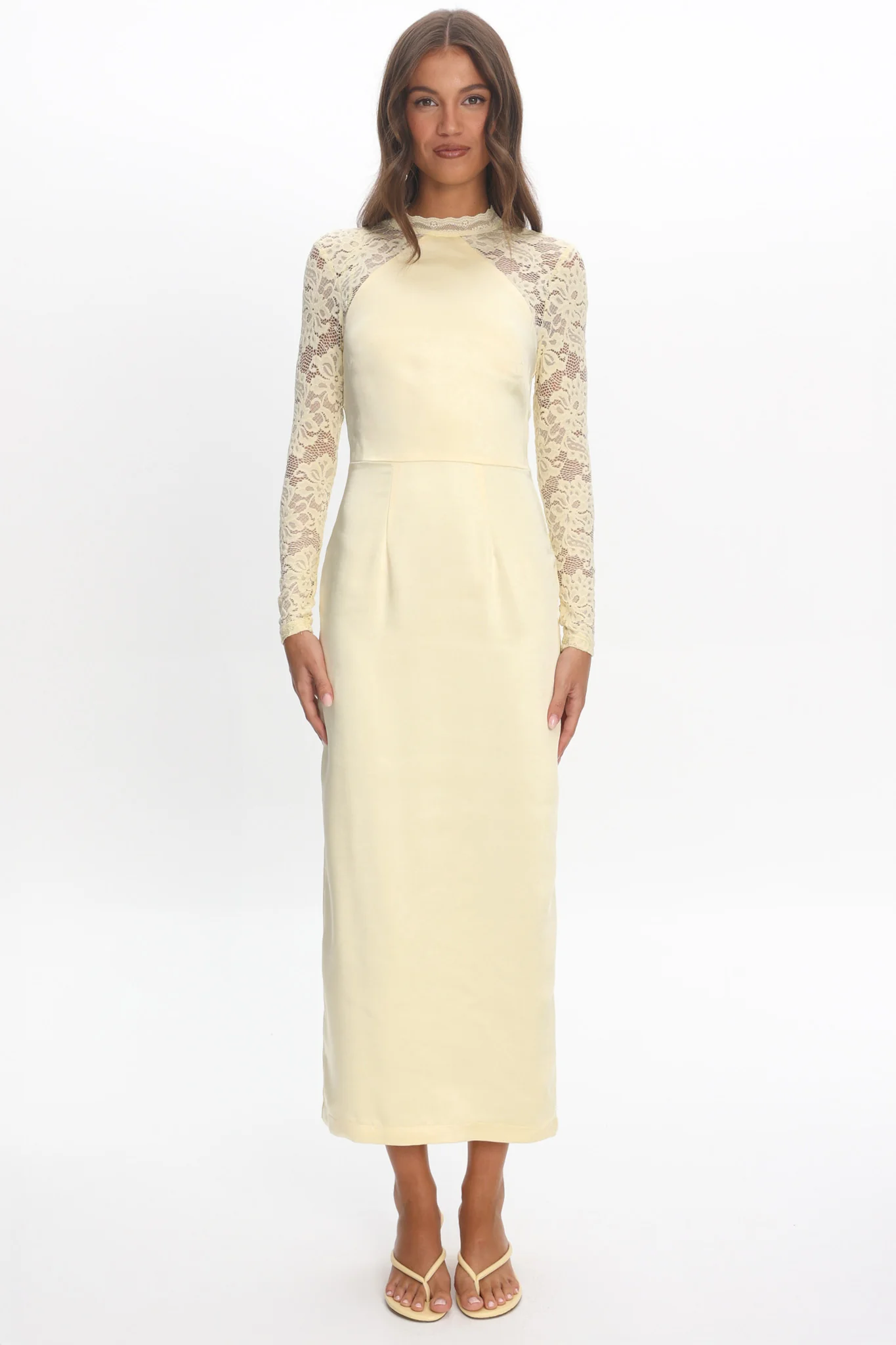 Lucha Lace Sleeve Maxi Dress Butter - luluinthesky