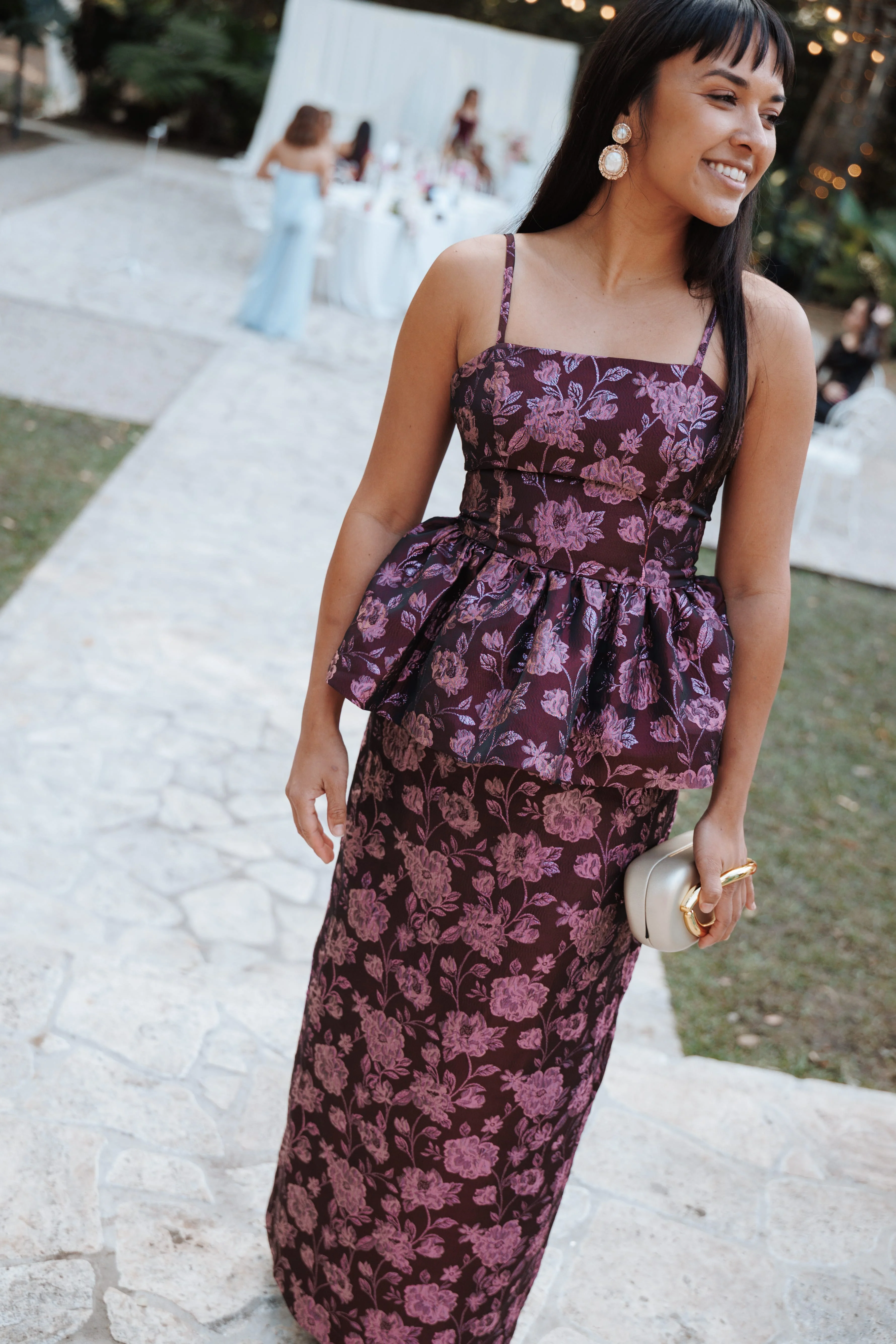 Allegro Peplum Top - Plum Brocade