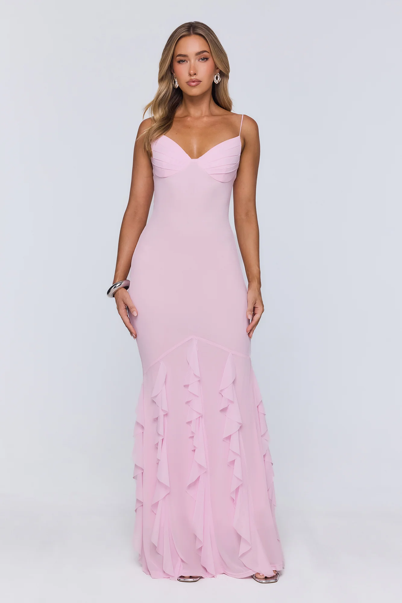 Softly Twirling Mesh Maxi Dress Pink