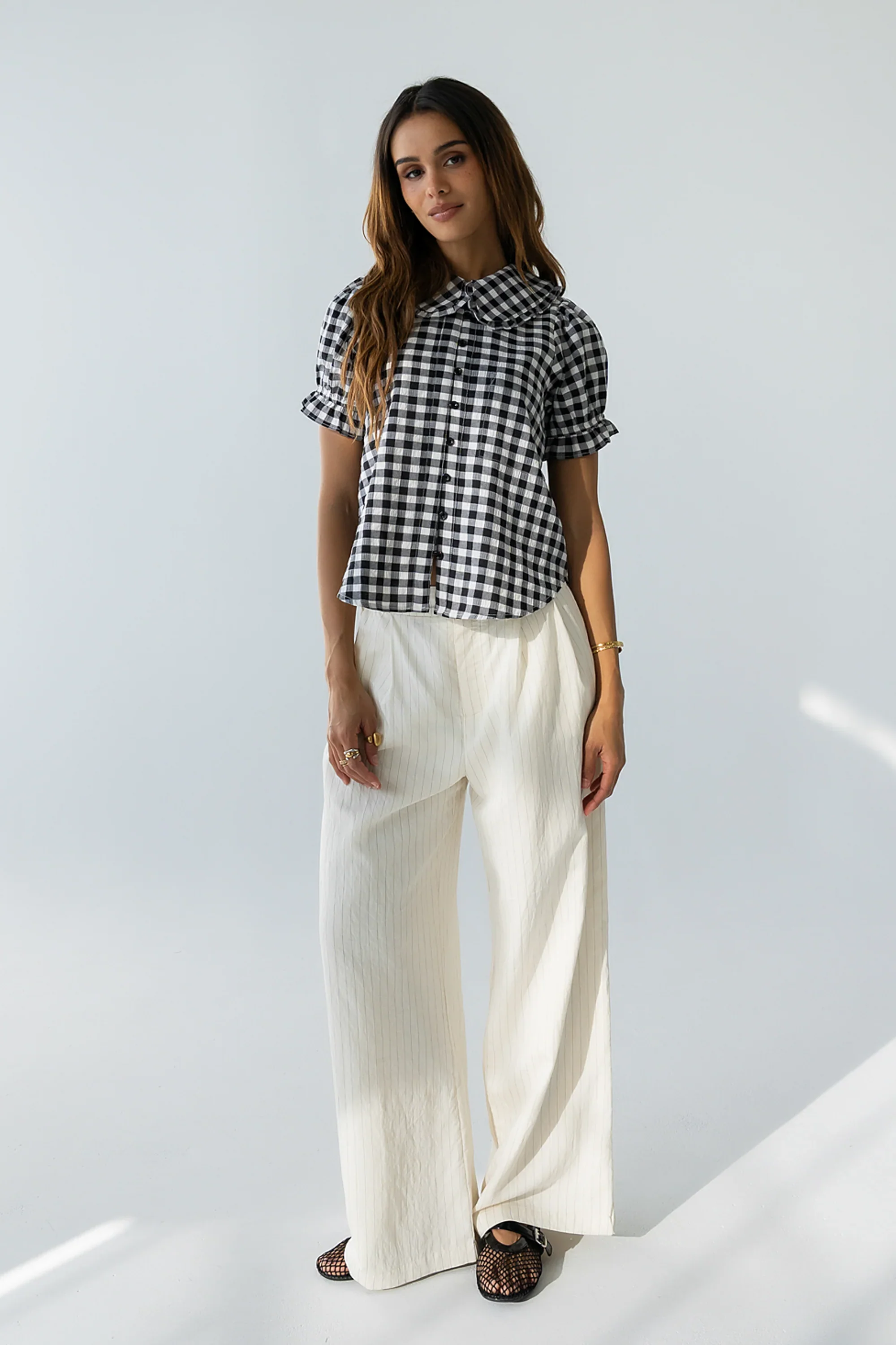 Nelly Gingham Blouse in Black