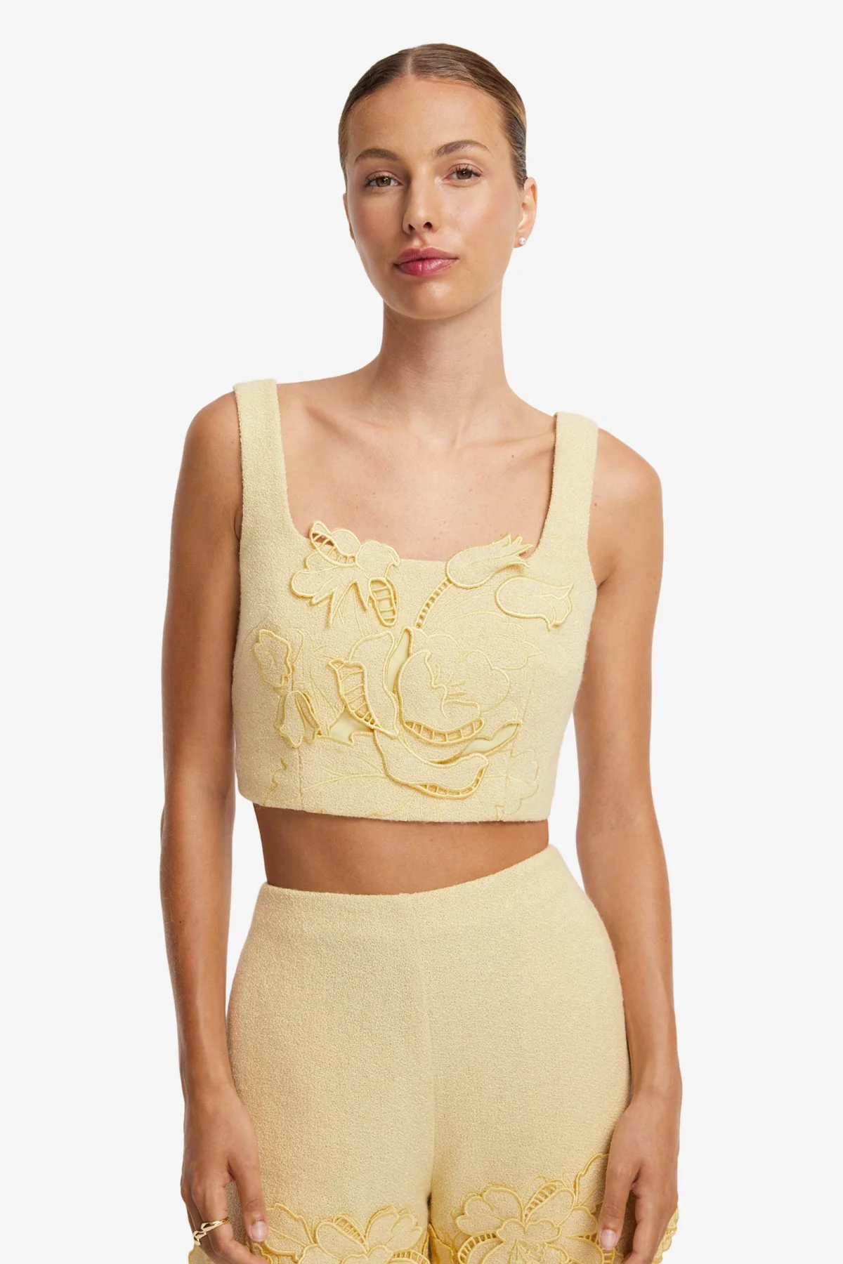 Vivian Appliqué Tweed Crop Top - Dusty Yellow