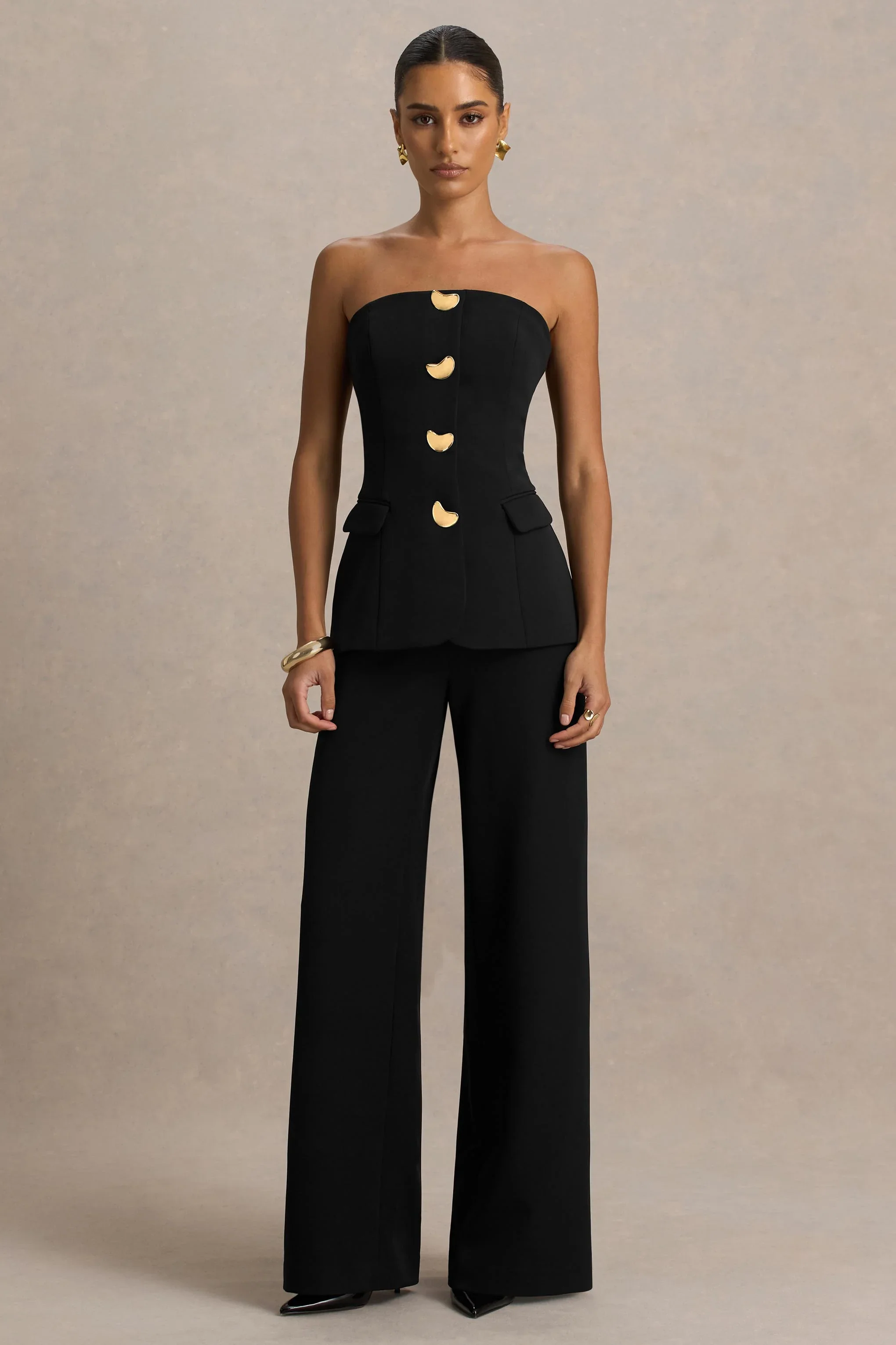 Zoey | Black Bandeau-Neck Jumpsuit