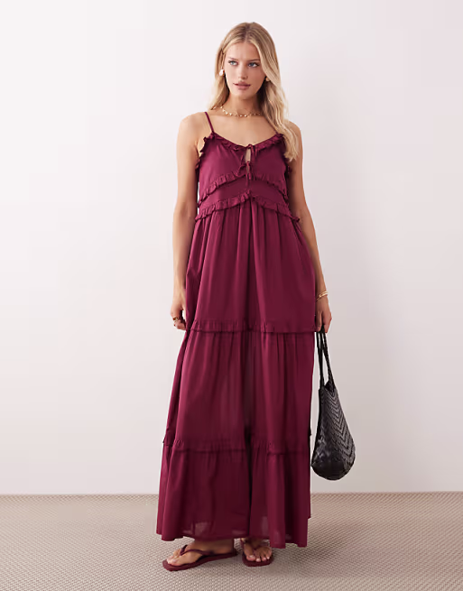 Iisla & Bird ruffled beach maxi dress in burgundy