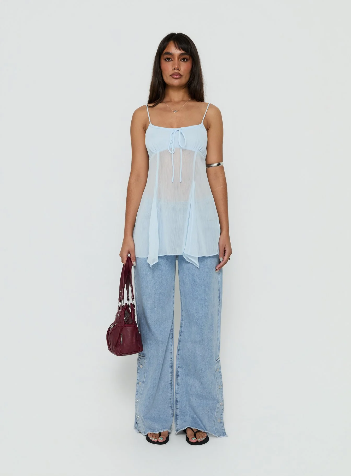 Fabriana Babydoll Sheer Top Blue