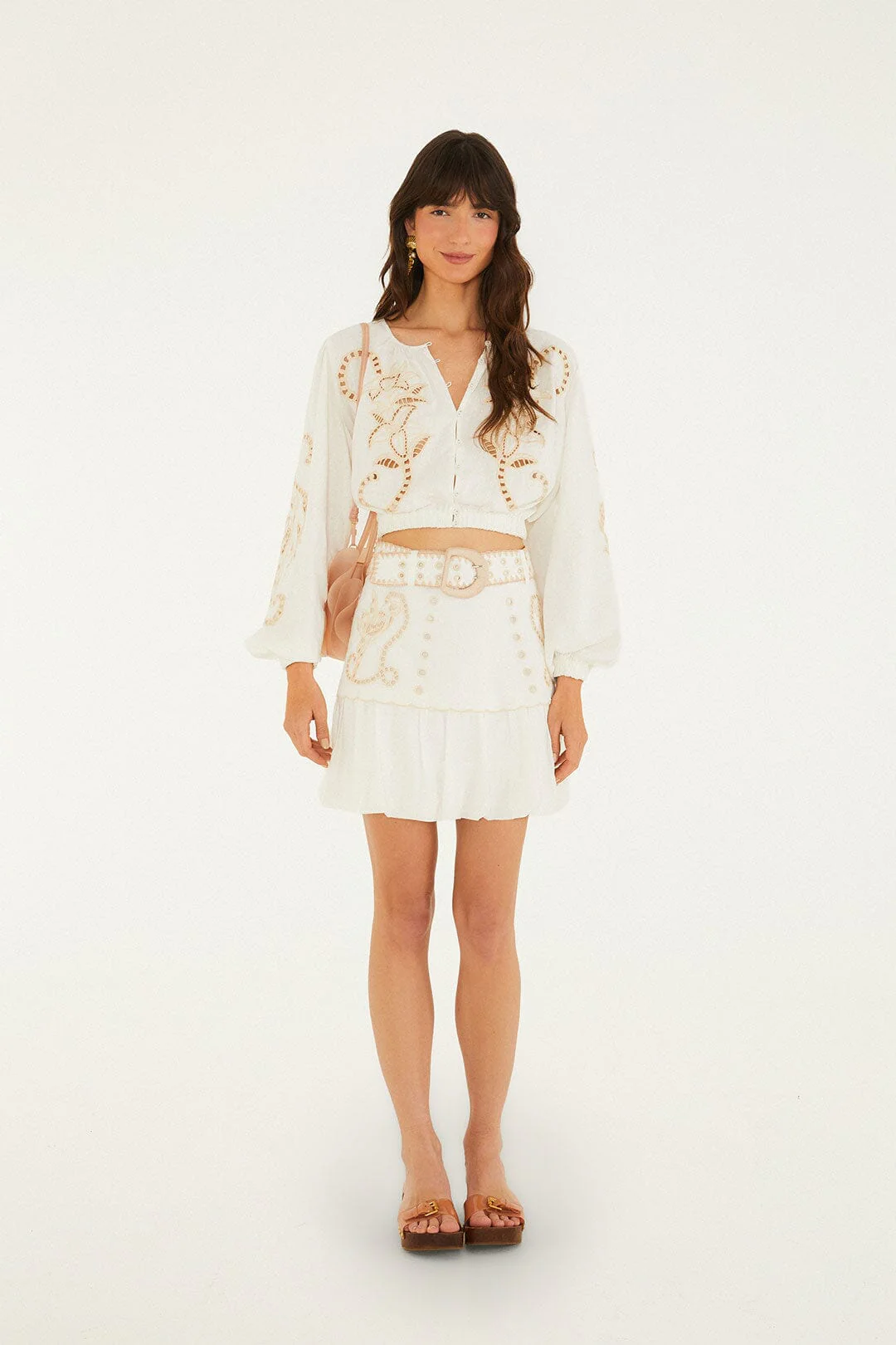 FARM Rio Off-White Richelieu Long Sleeve Blouse