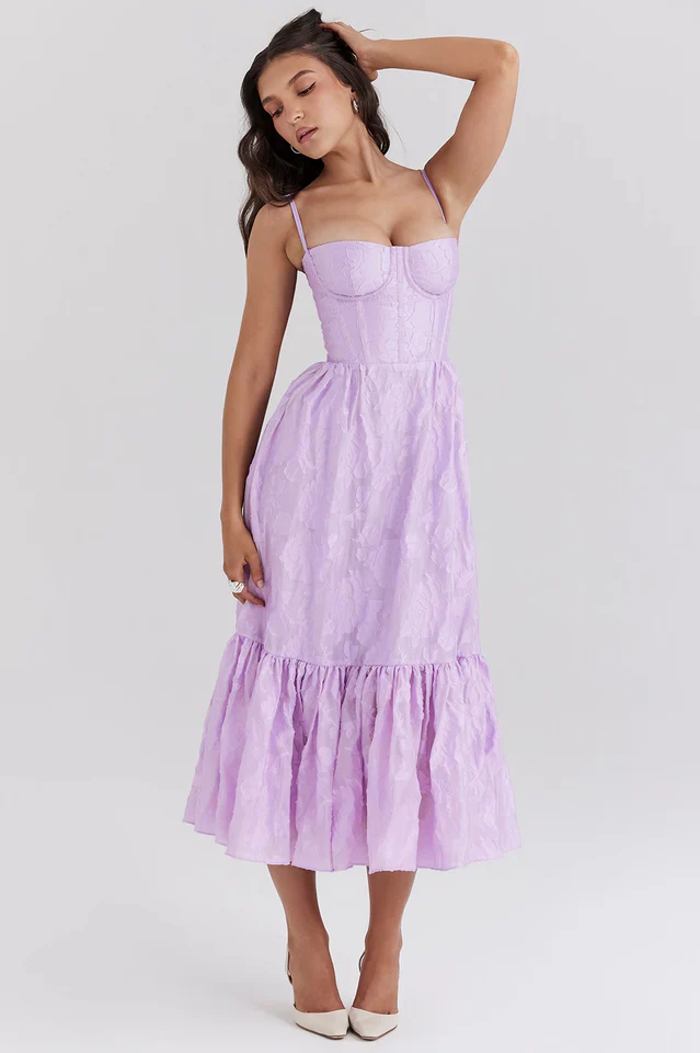 Mira Orchid Jacquard Layered Midi Dress