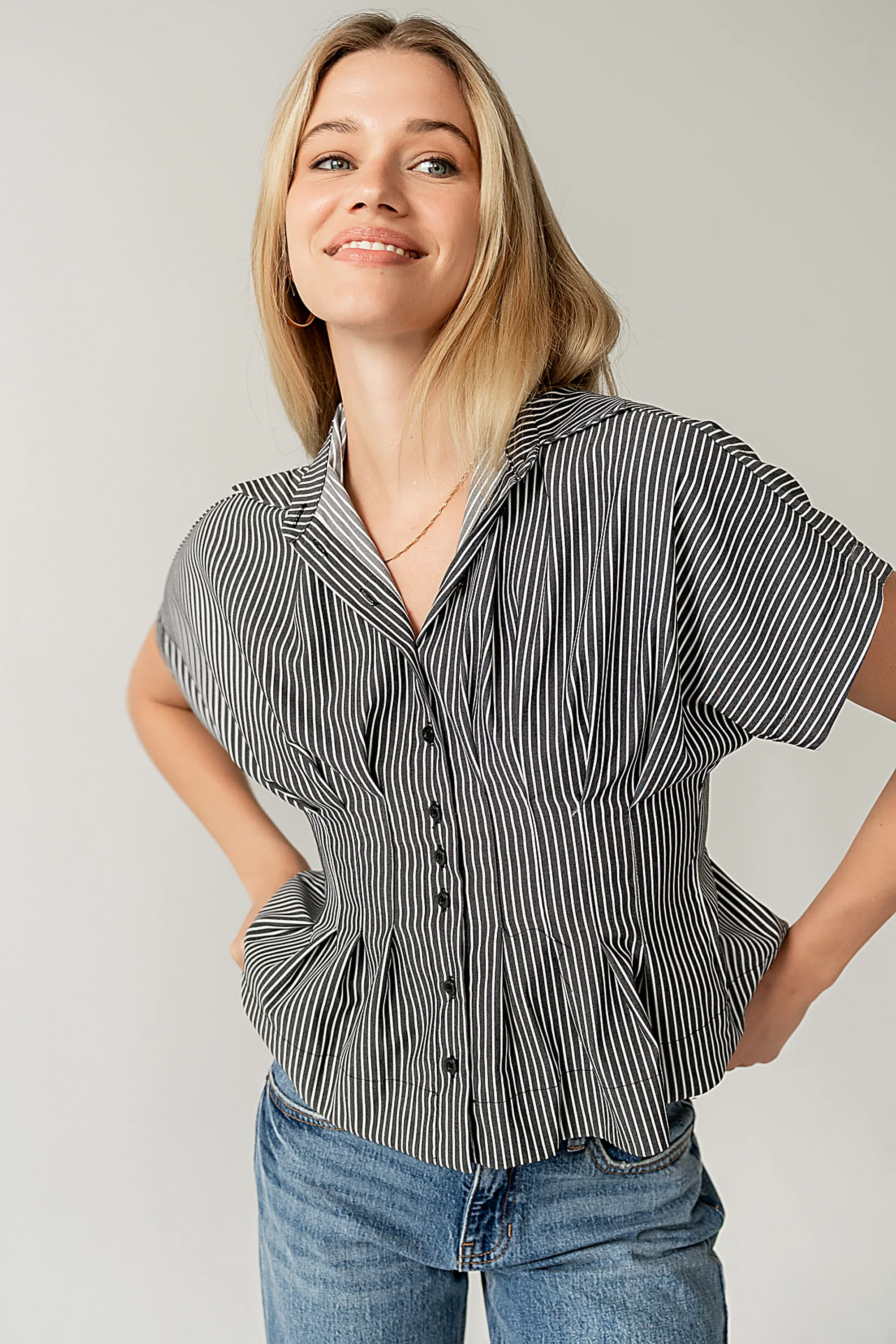 Alec Striped Blouse in Grey