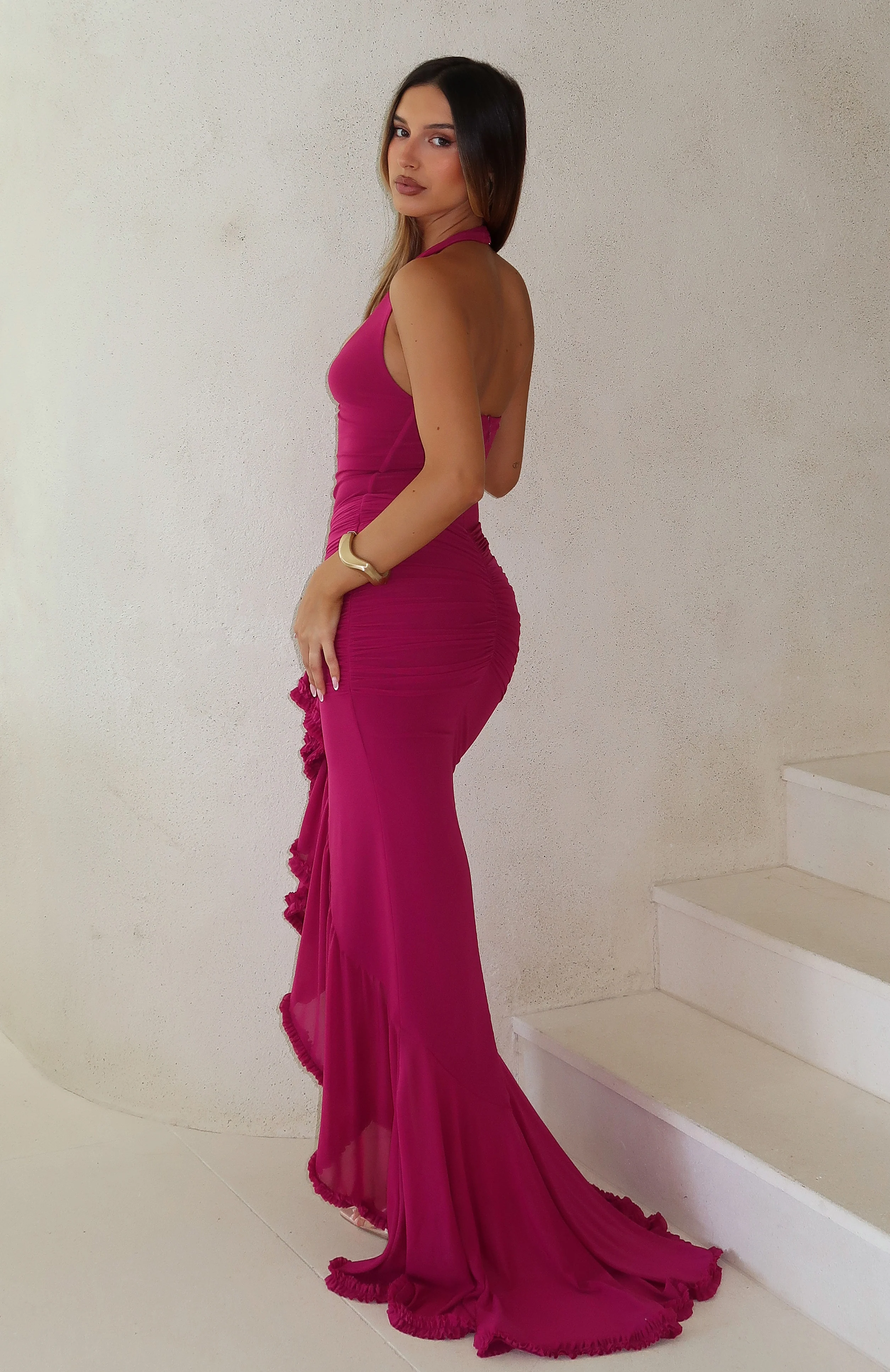 Main Character Energy Mesh Maxi Dress Fuchsia