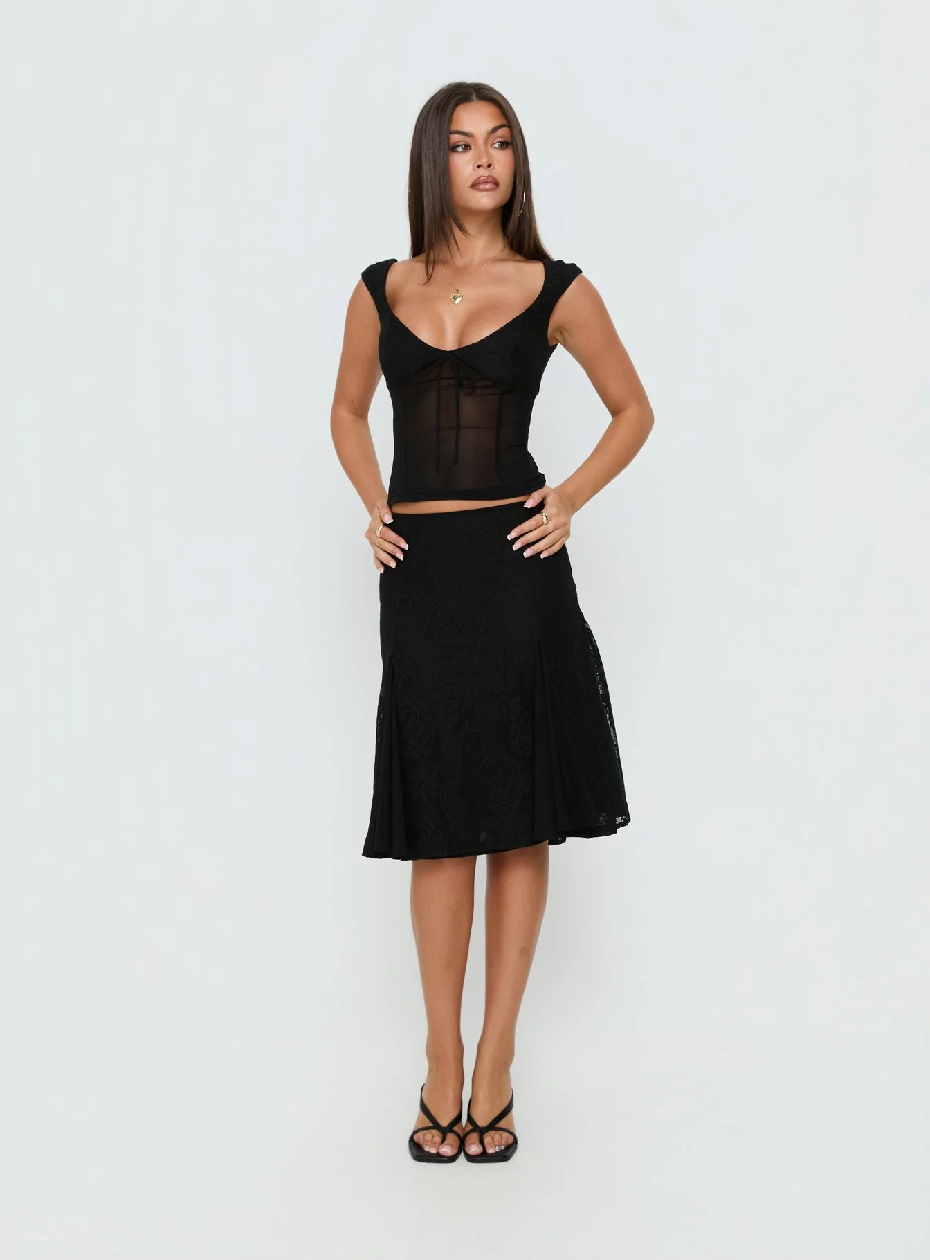 Quani Lace Midi Skirt Black