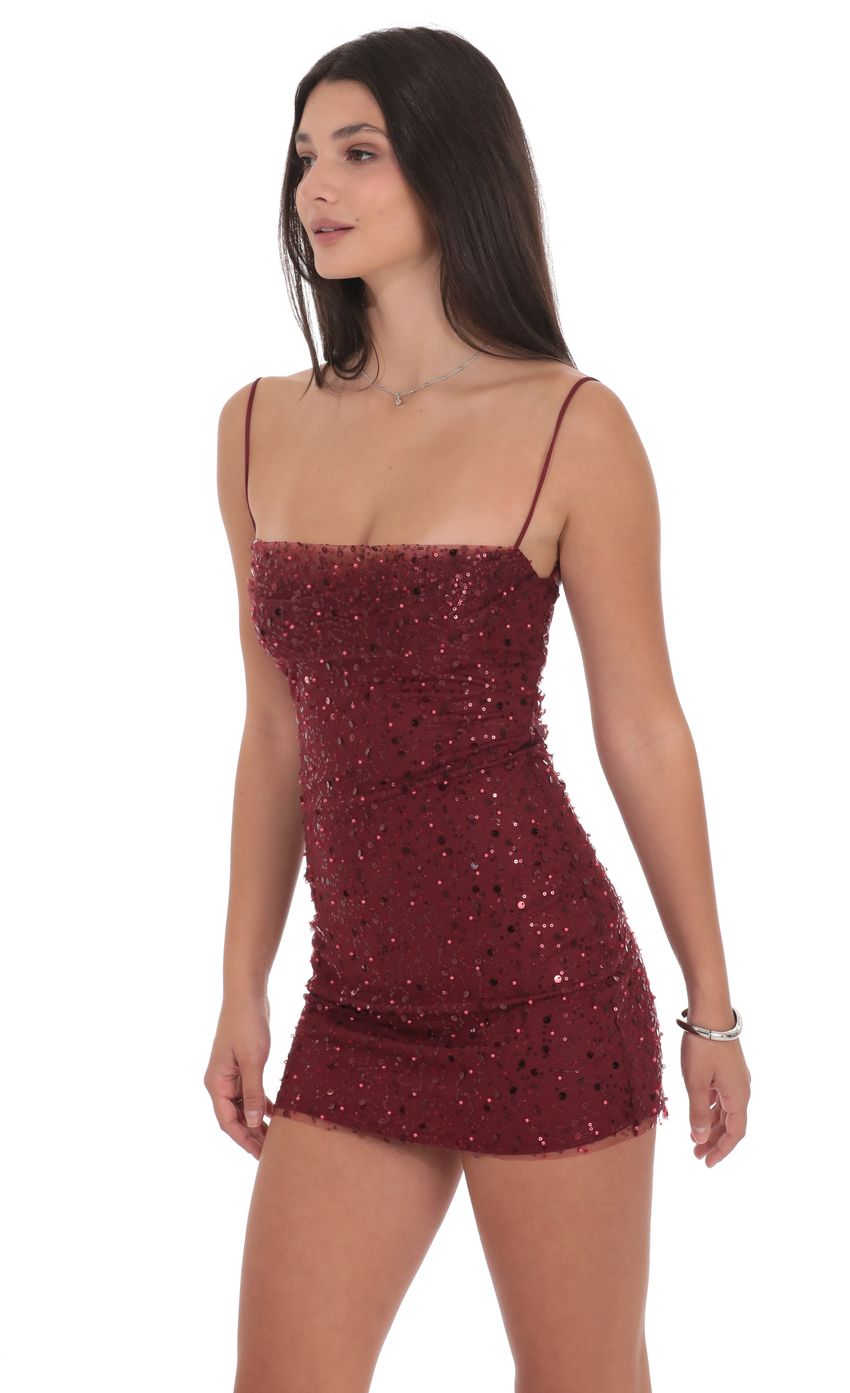 Draped Sequin Beaded Bodycon Dress in Burgundy - luluinthesky