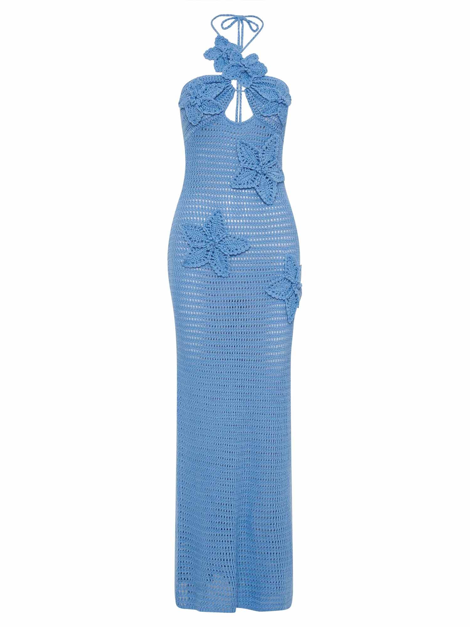 Blue Crochet Halter Maxi Dress