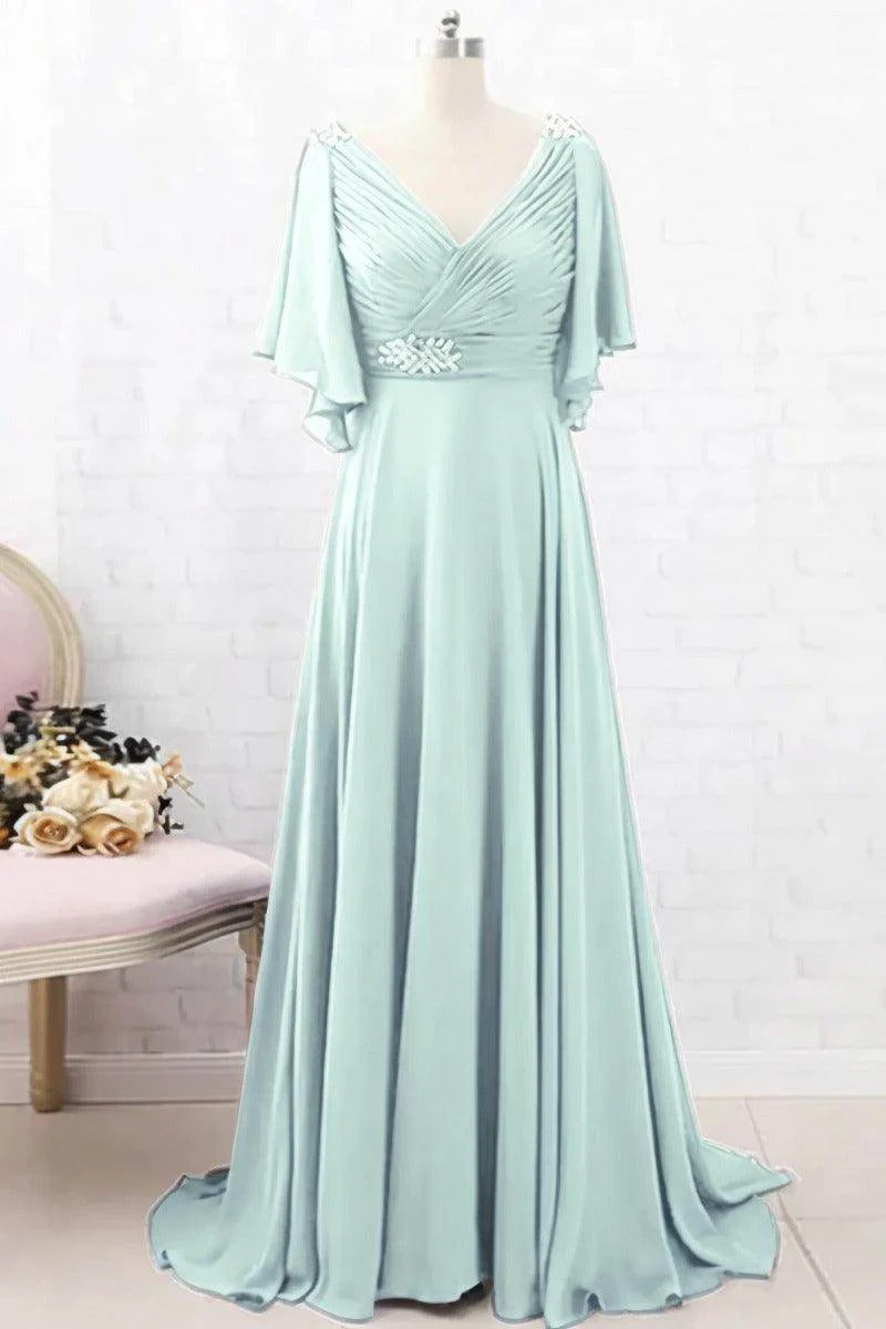 A-Line Sweep-Brush Train Chiffon Mother Dress CM0082