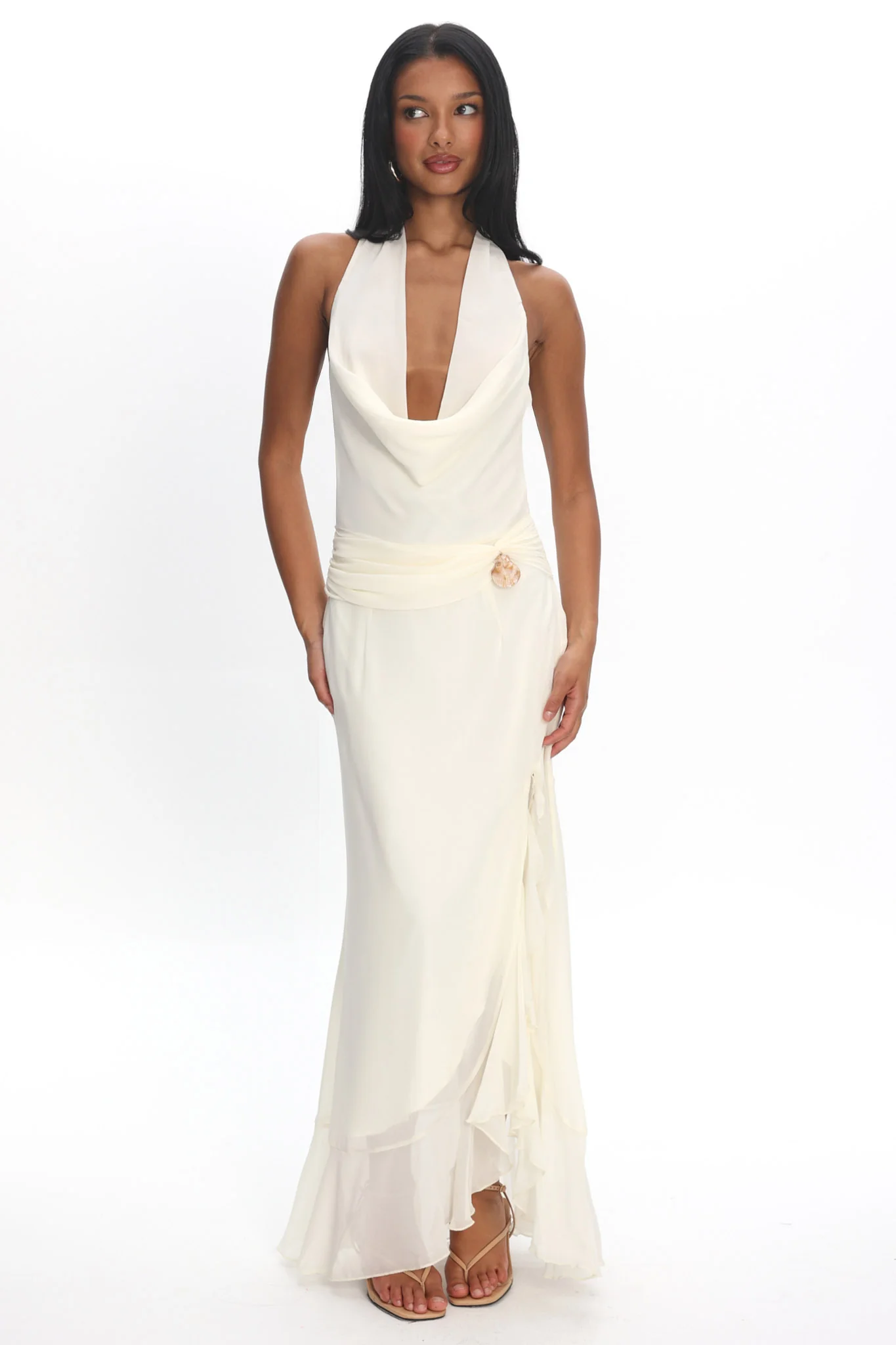 Logen Cowl Halterneck Maxi Dress Eggshell