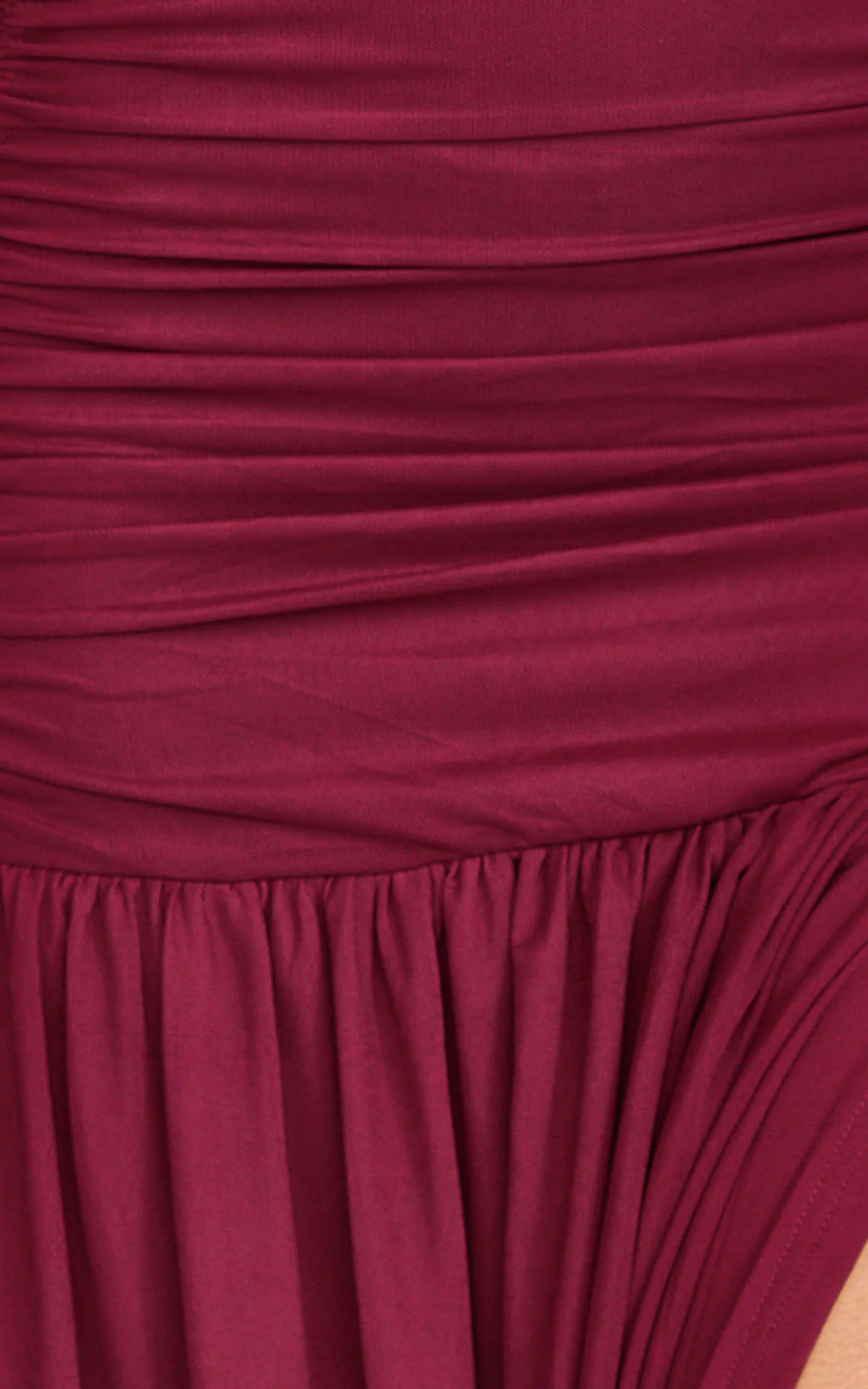 Lara Maxi Dress - Strapless Ruched Mesh High Leg Split Dress in Wine