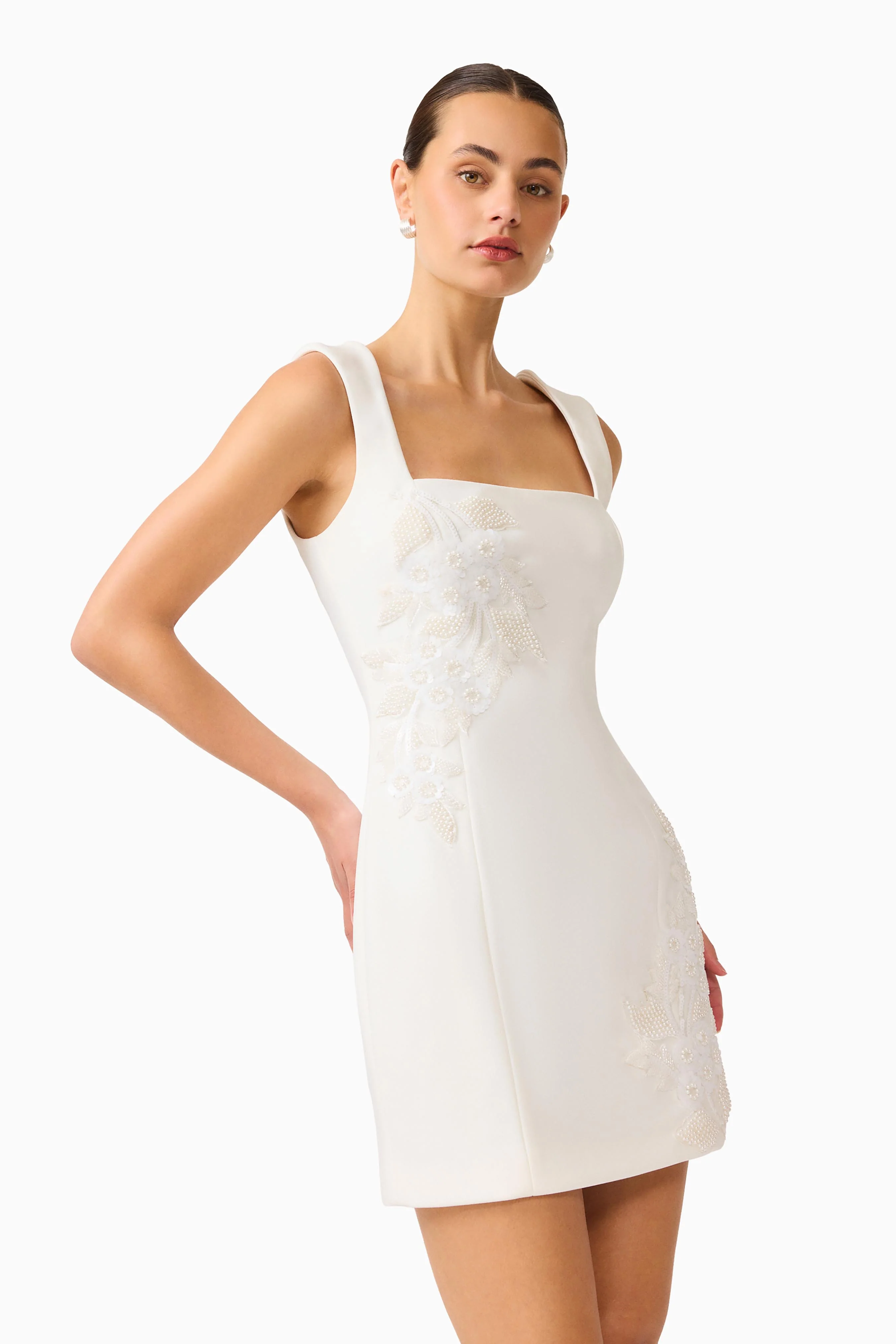 Odelia Beaded Mini Dress in White