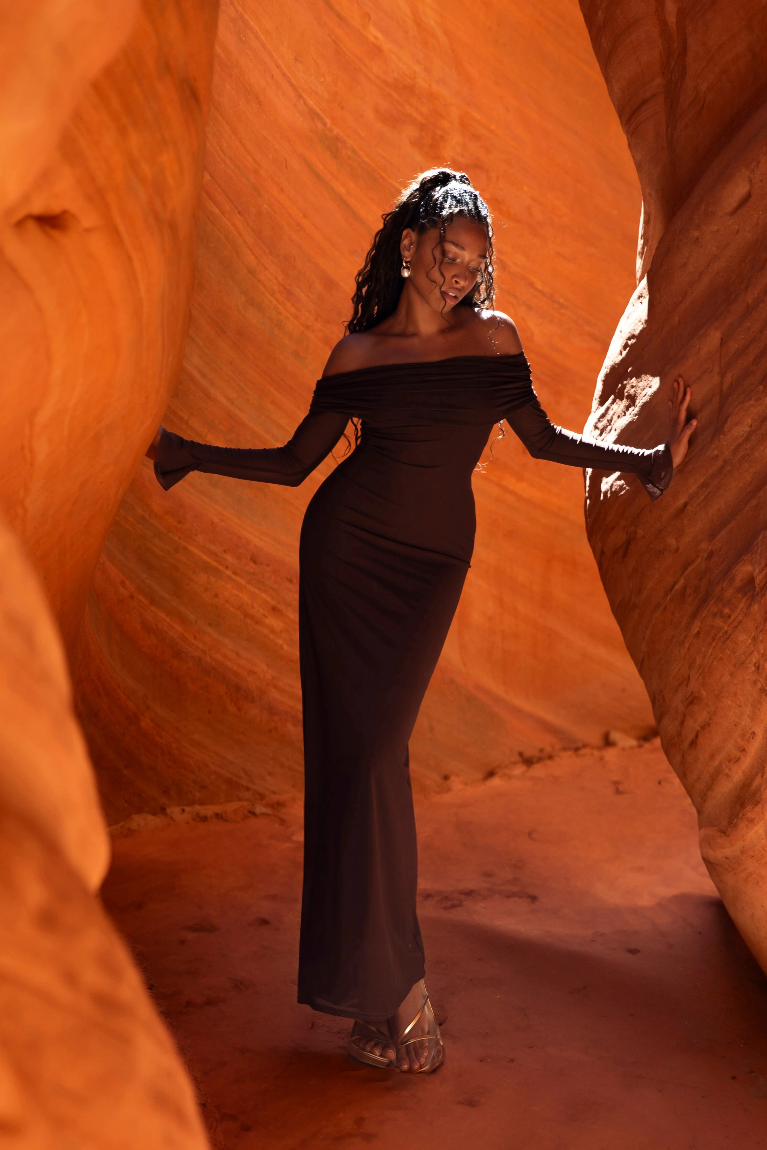 Josie-Off-Shoulder-Mesh-Maxi-Dress-Dark-Brown