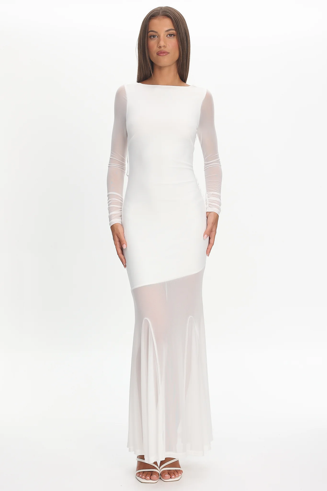 Lustre Long Sleeve Open Back Maxi Dress White