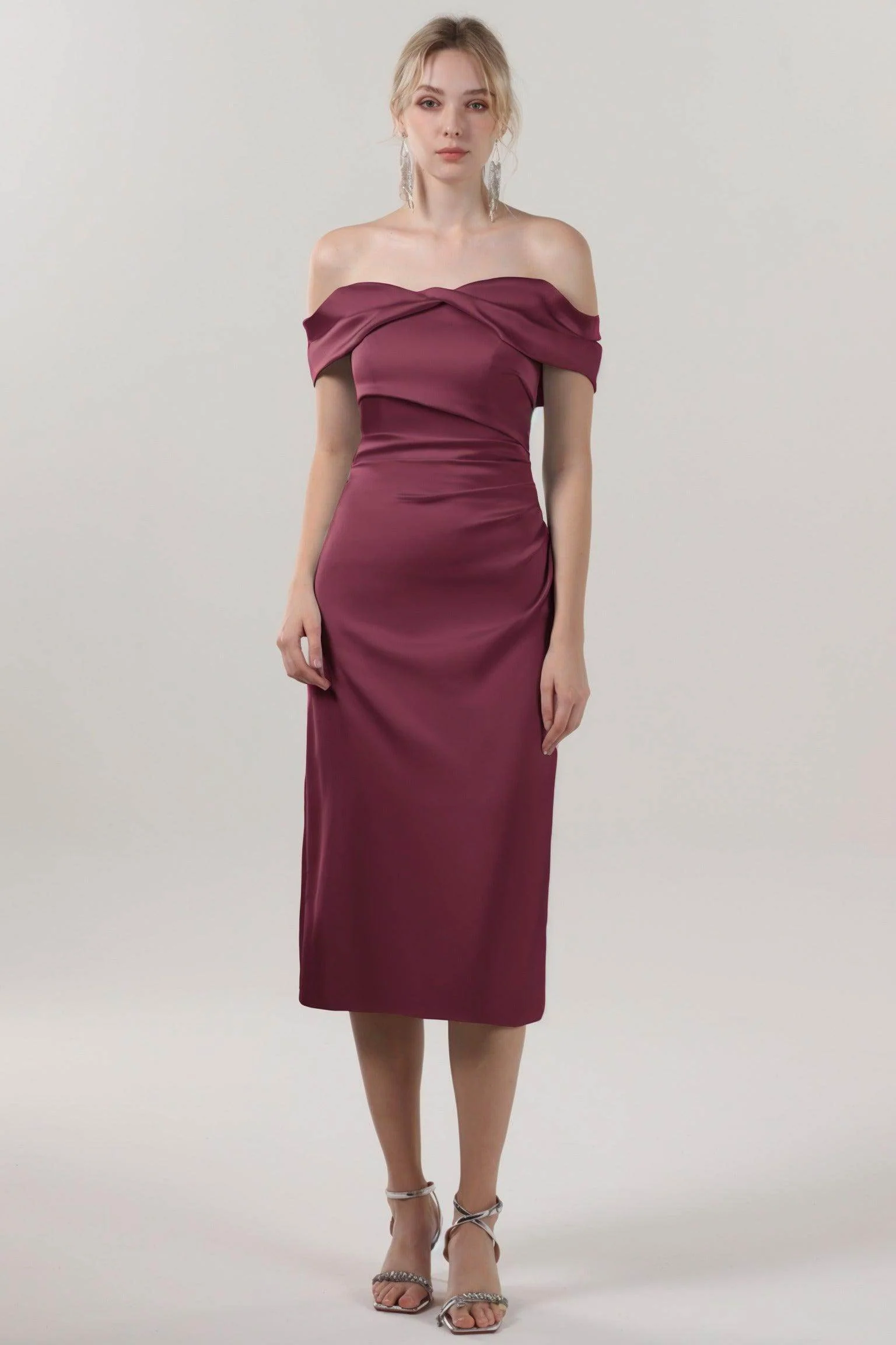 Sheath-Column Midi Luxe Satin Bridesmaid Dress CS0610BM