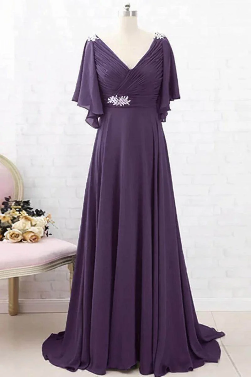 A-Line Sweep-Brush Train Chiffon Mother Dress CM0082