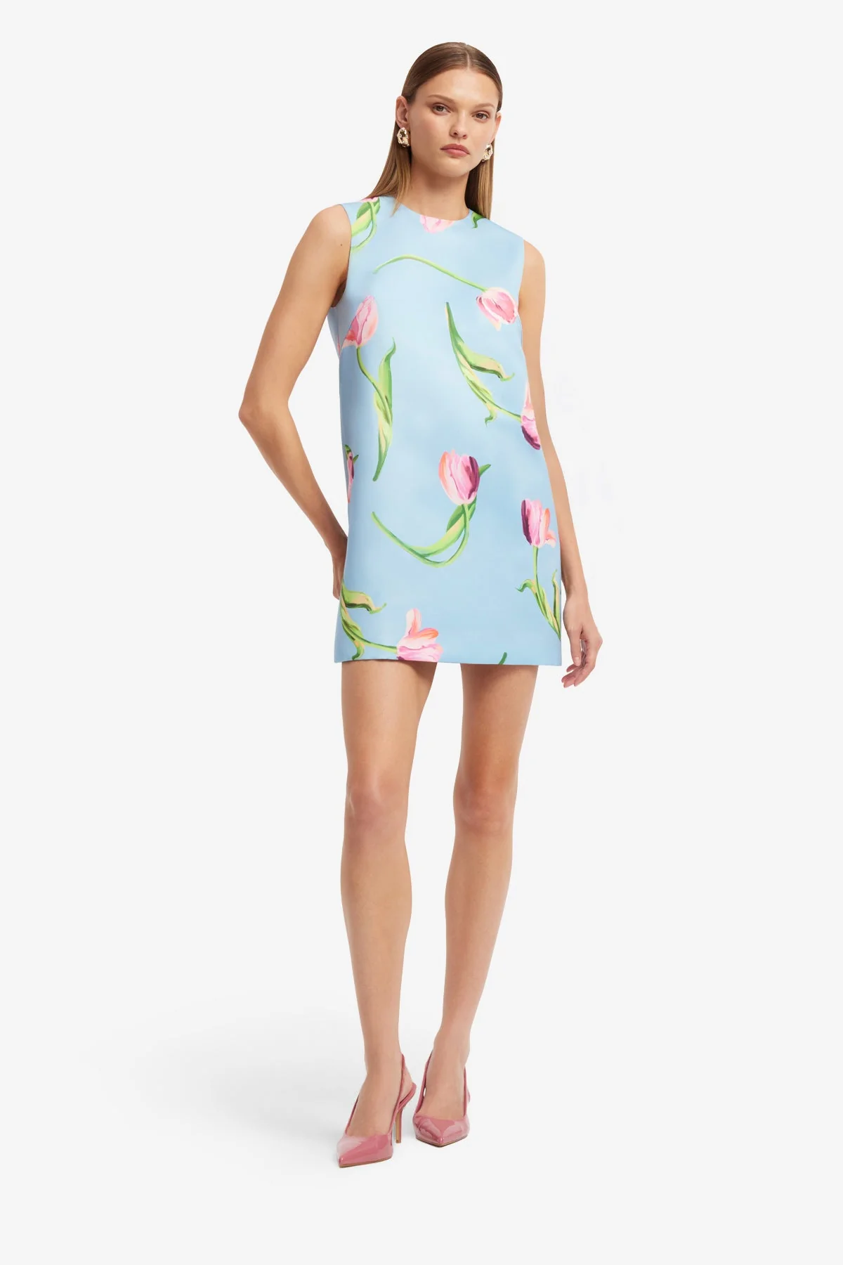 Yvonne Mini Dress - Tulip Print in Blue