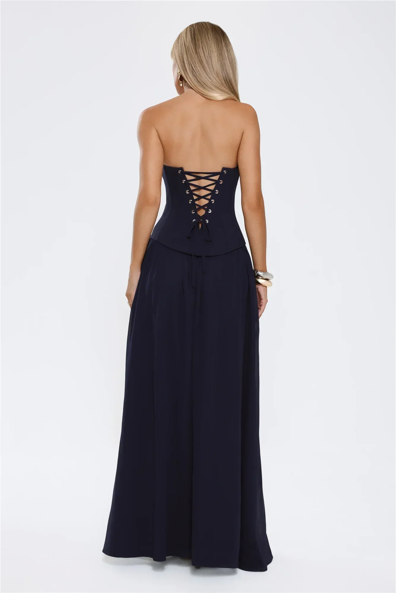 Sophisticated Luxe Strapless Maxi Dress Navy