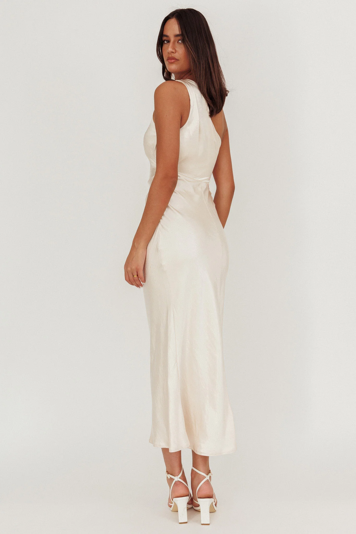 Always Golden One-Shoulder Midi Dress Champagne