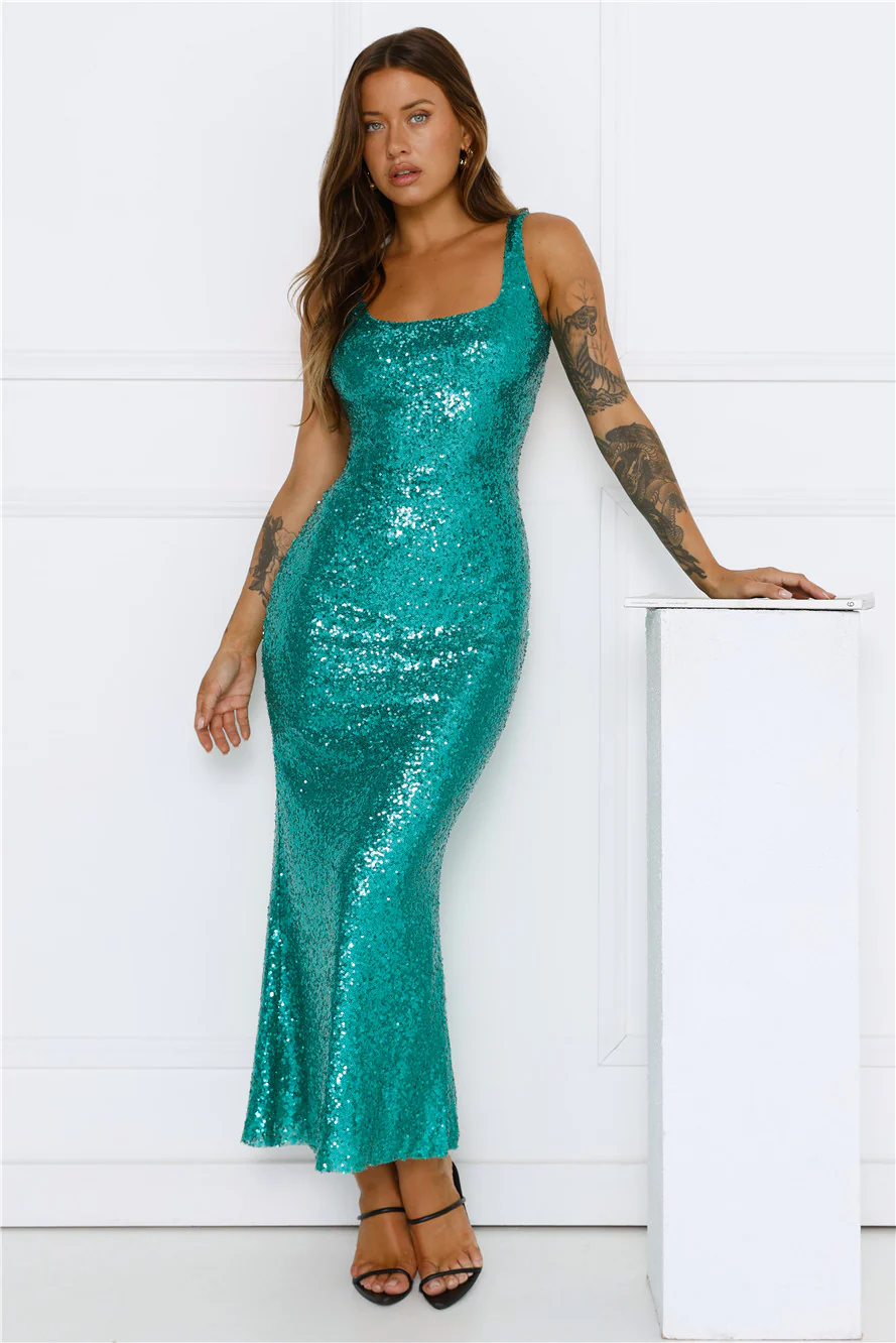 Big Deal Energy Sequin Maxi Dress Green