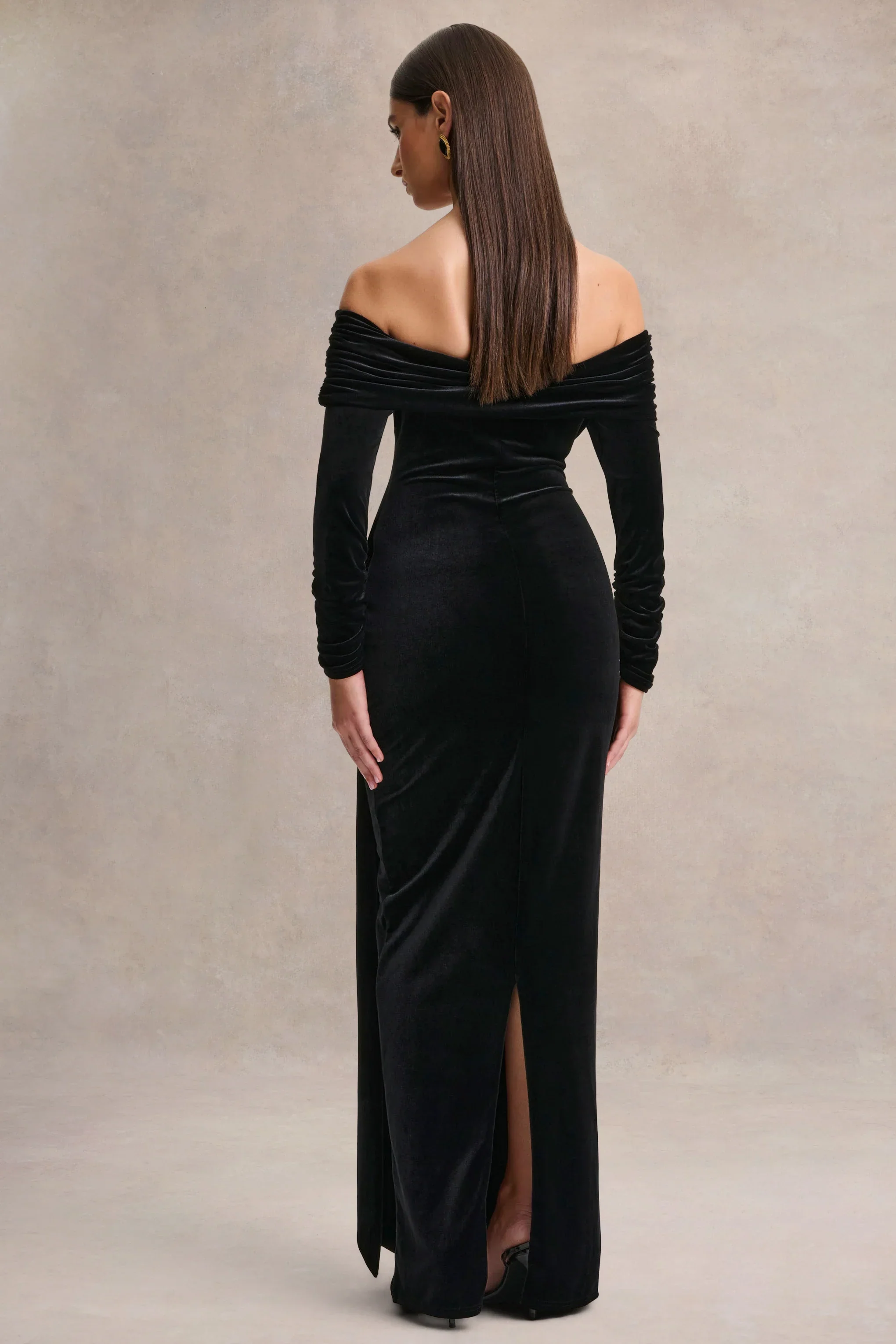Jessara | Black Bardot-Neck Maxi Dress With Knot-Details
