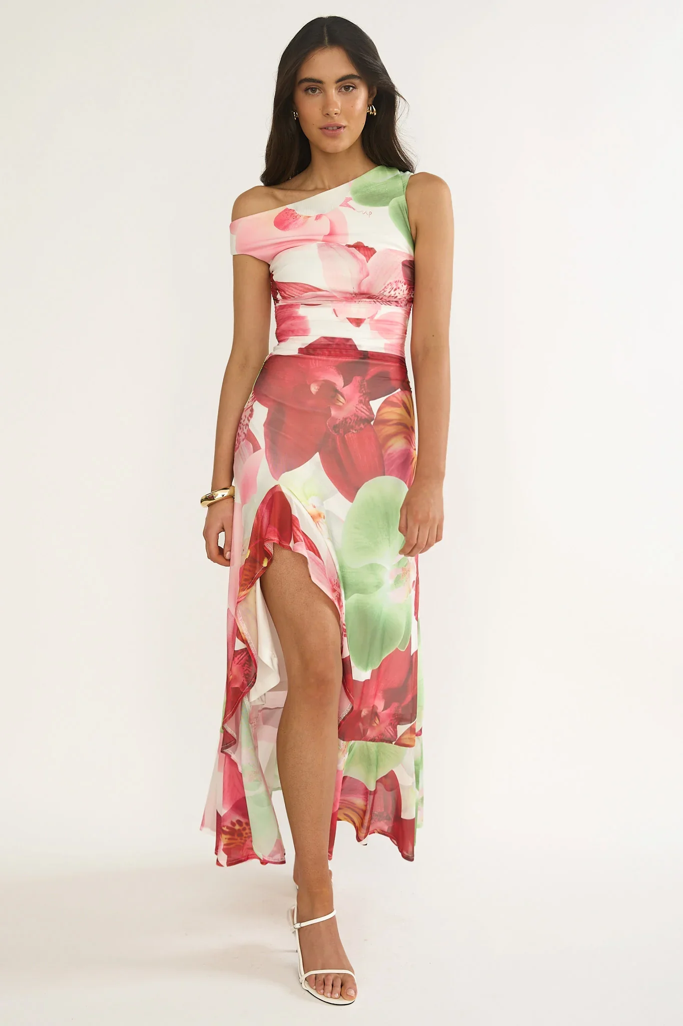 Moonlit Magic Asymmetric Neckline Maxi Dress Floral