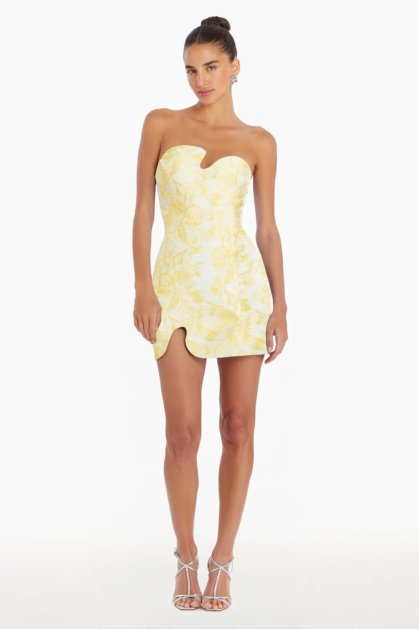 Textured Floral Mini Dress in Yellow