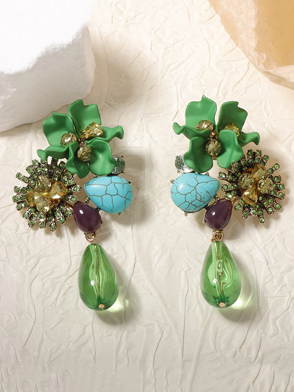 Flower Shape Geometric Water Drop Earrings Accessories