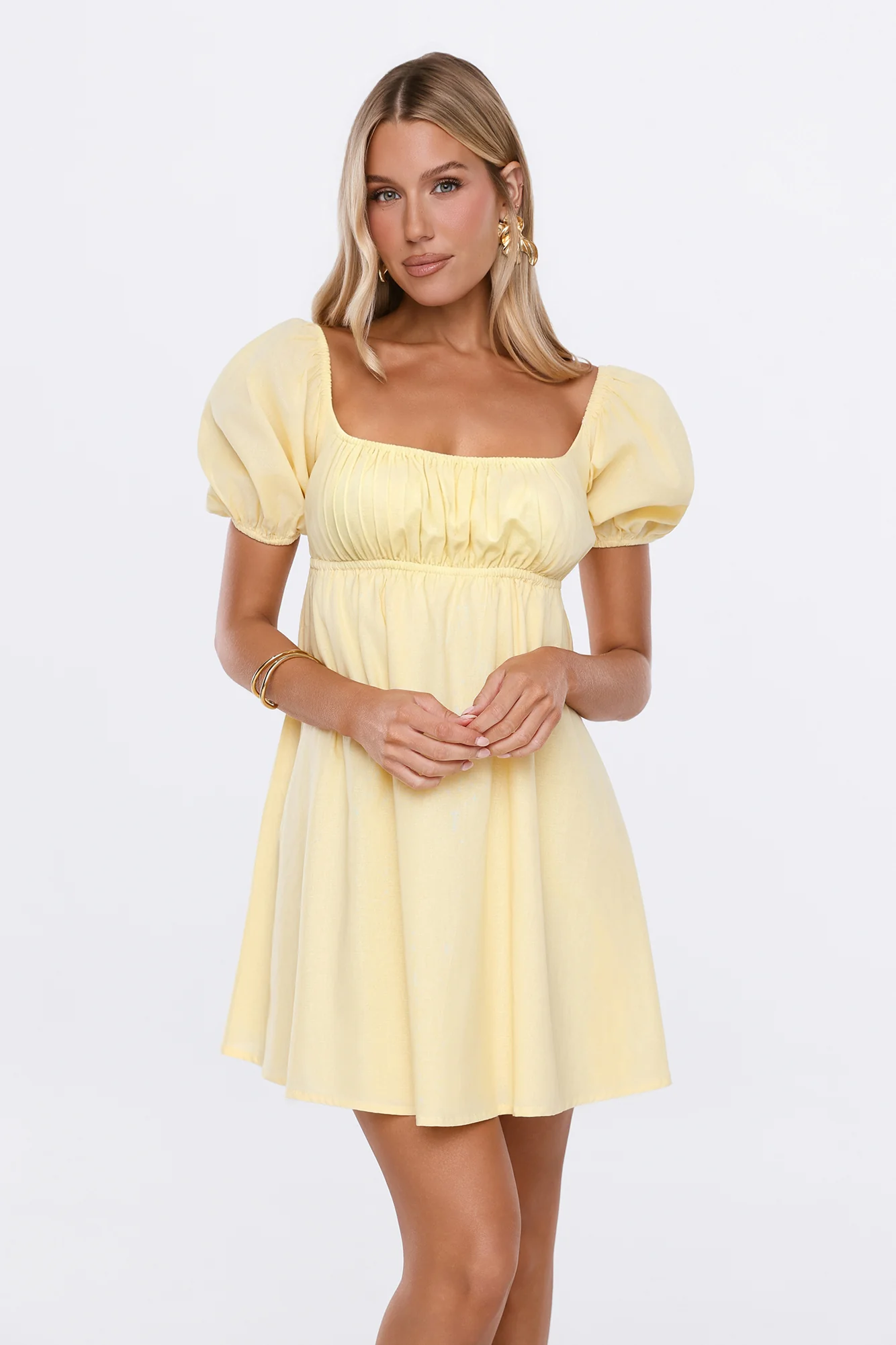 Sun Kissed Style Linen Blend Mini Dress Yellow