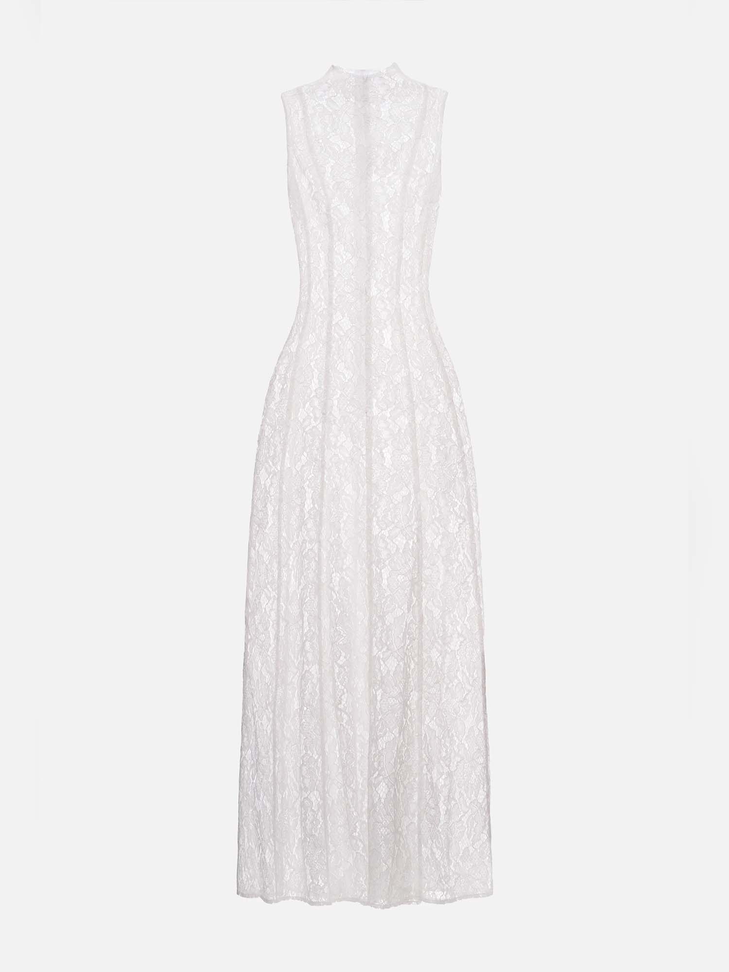 High Neck Sleeveless Lace Maxi Dress