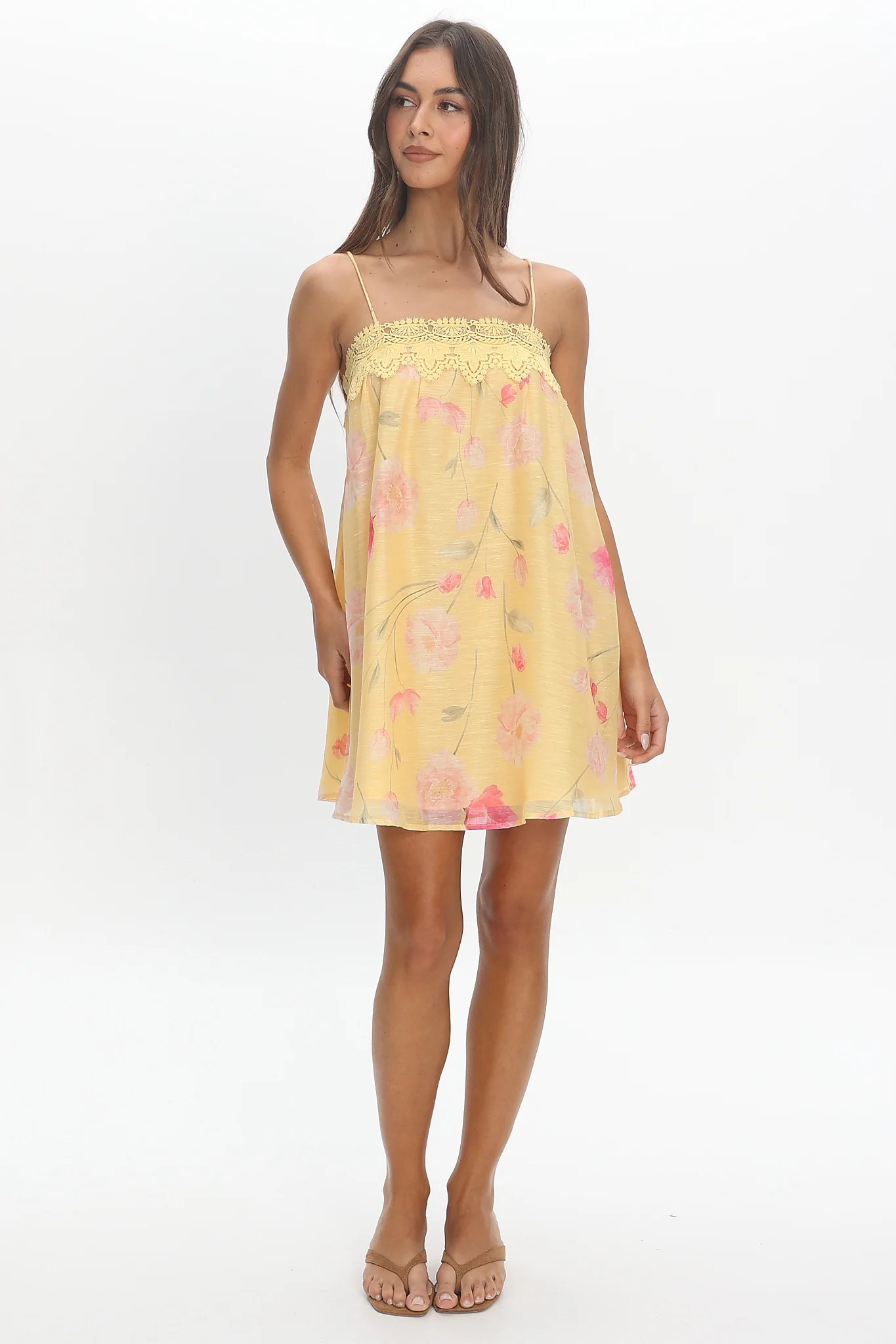 Believer Lace Neckline Mini Dress Baby Yellow - luluinthesky