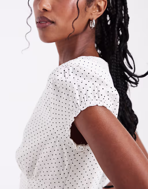 Hollister v-neck mini dress in white polka dots