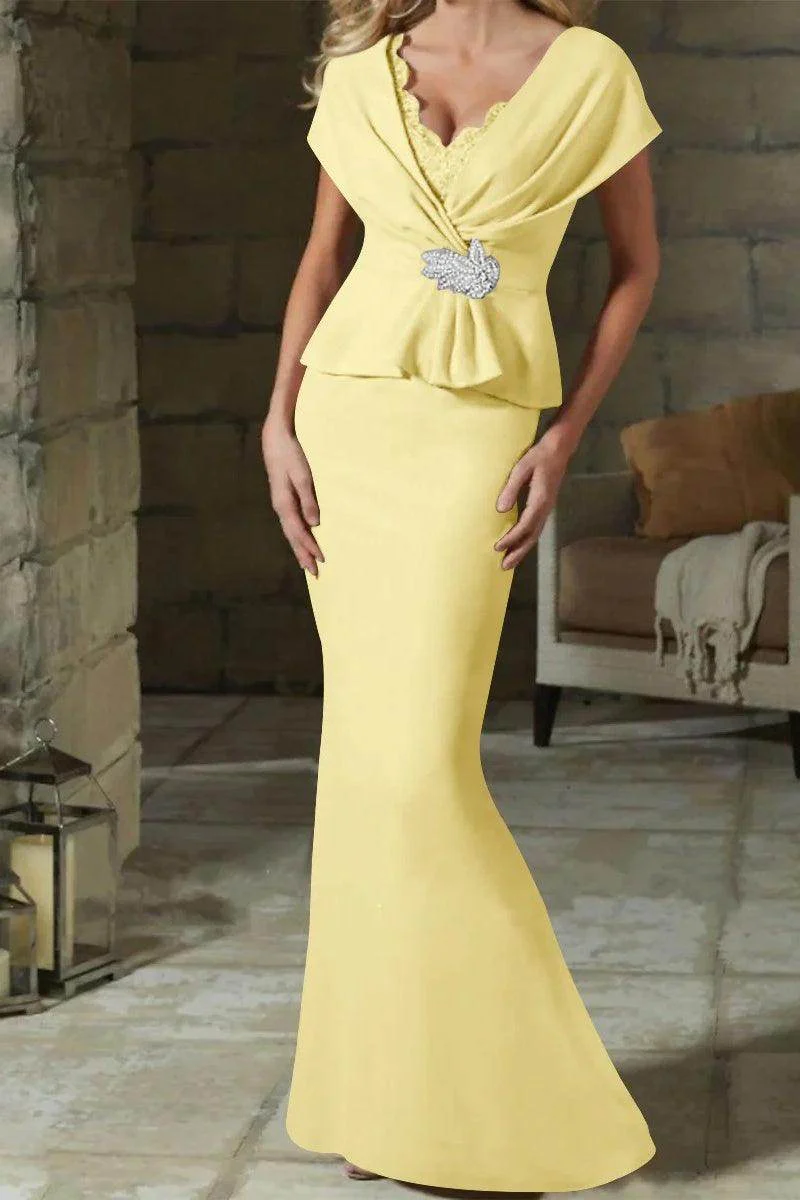 Sheath Column V Neck Mother of the Bride Dresses with Belt CM0346