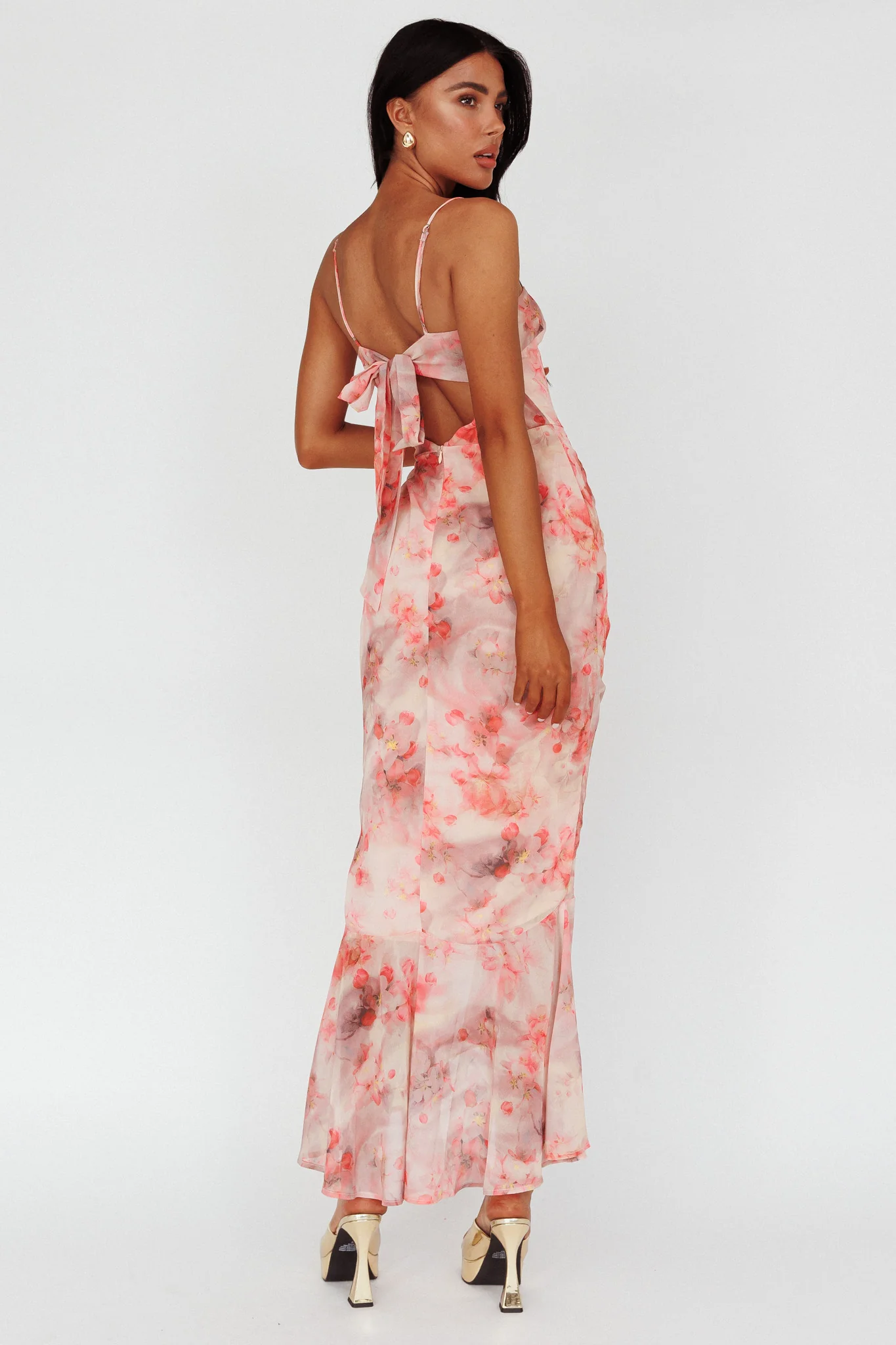 Sayna Ruched Front Midi Dress Floral Pink
