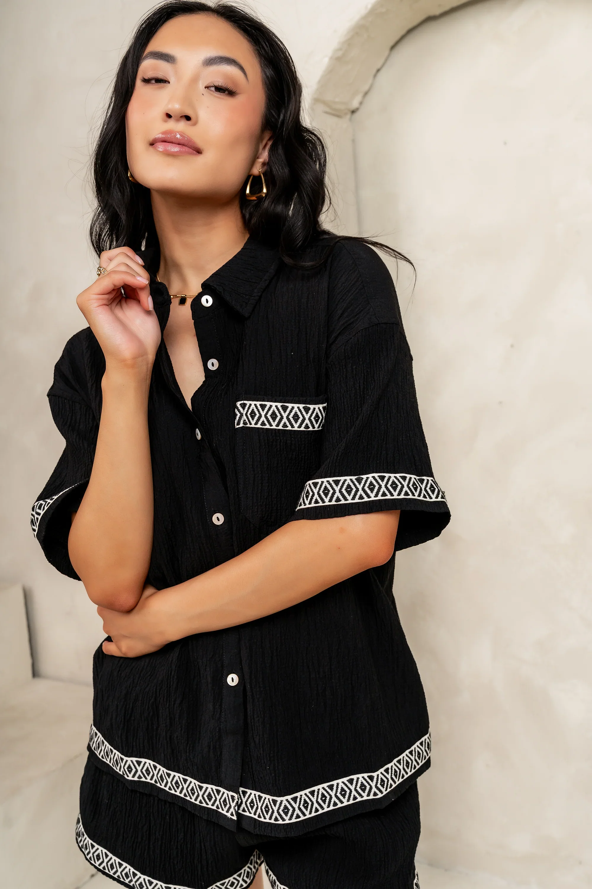 Charley Abstract Button Up in Black