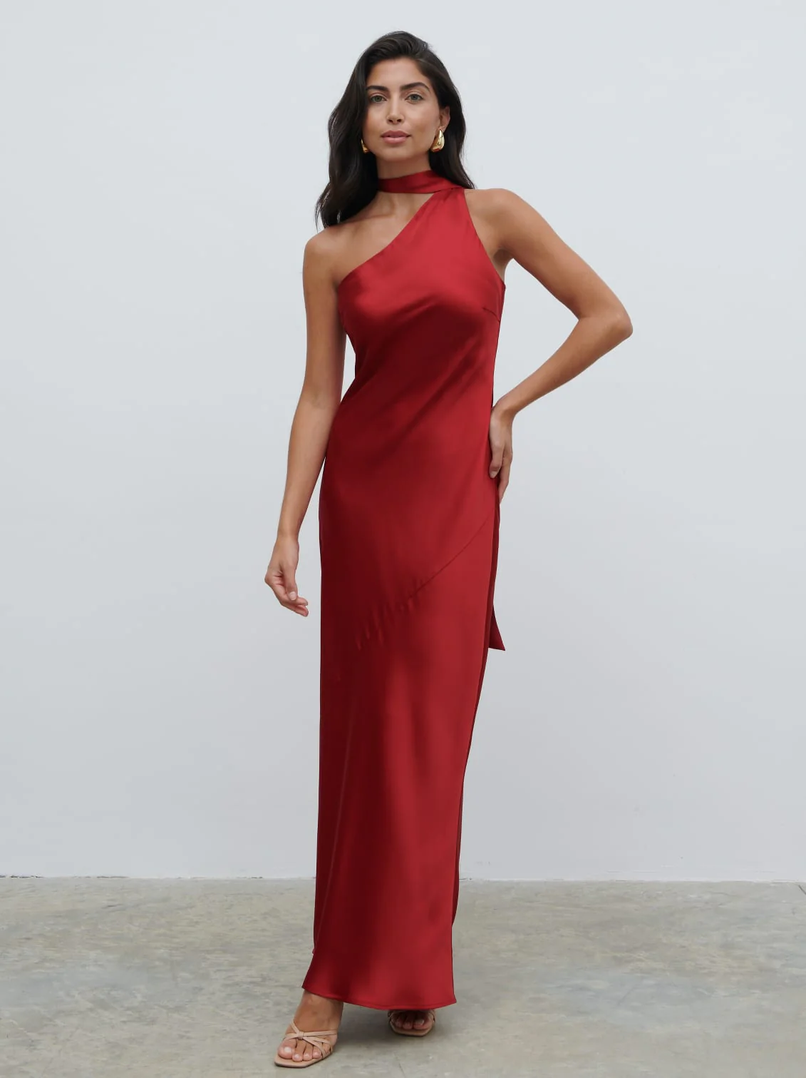 Sheree One Shoulder Sash Maxi Dress - Red