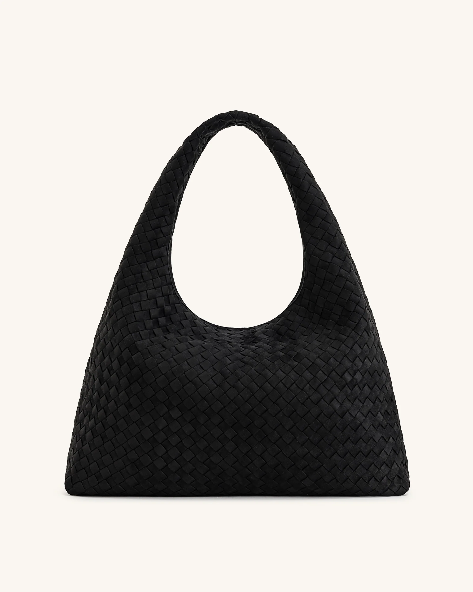 Laura Faux Suede Woven Shoulder Bag - Black