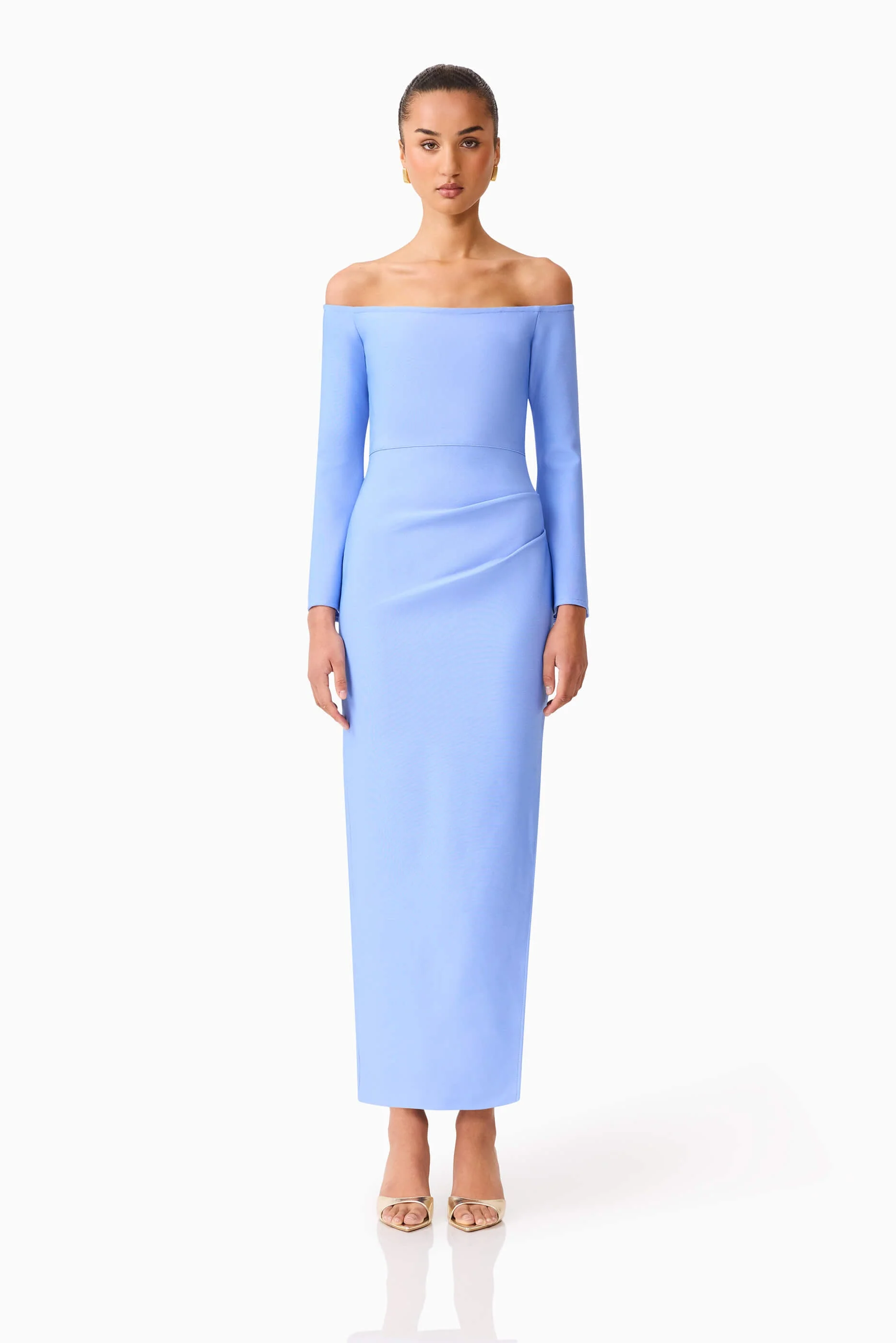 Sonya Long Sleeve Midi Dress in Blue