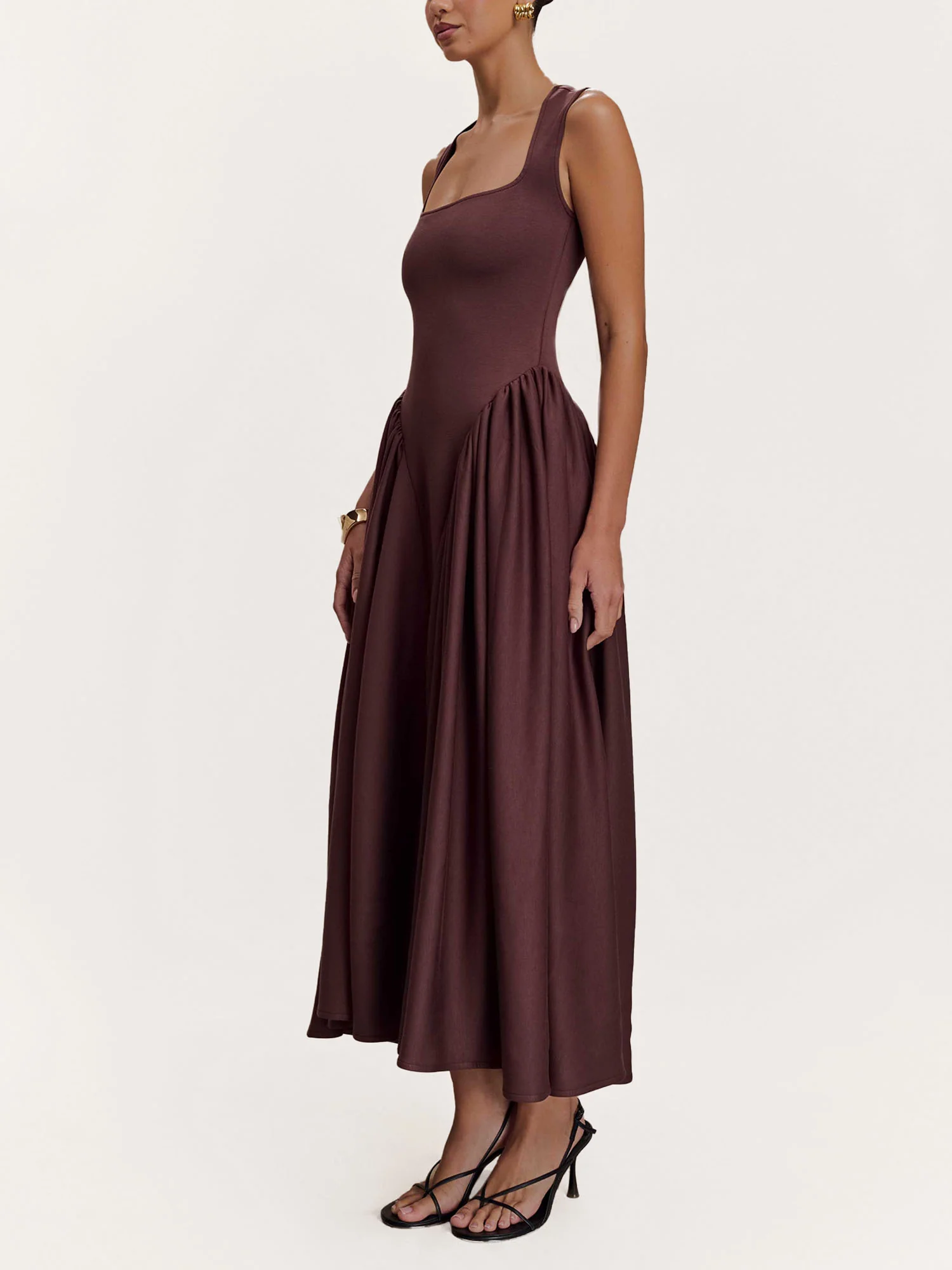 Mocha Sculpted Drape Midi Dress
