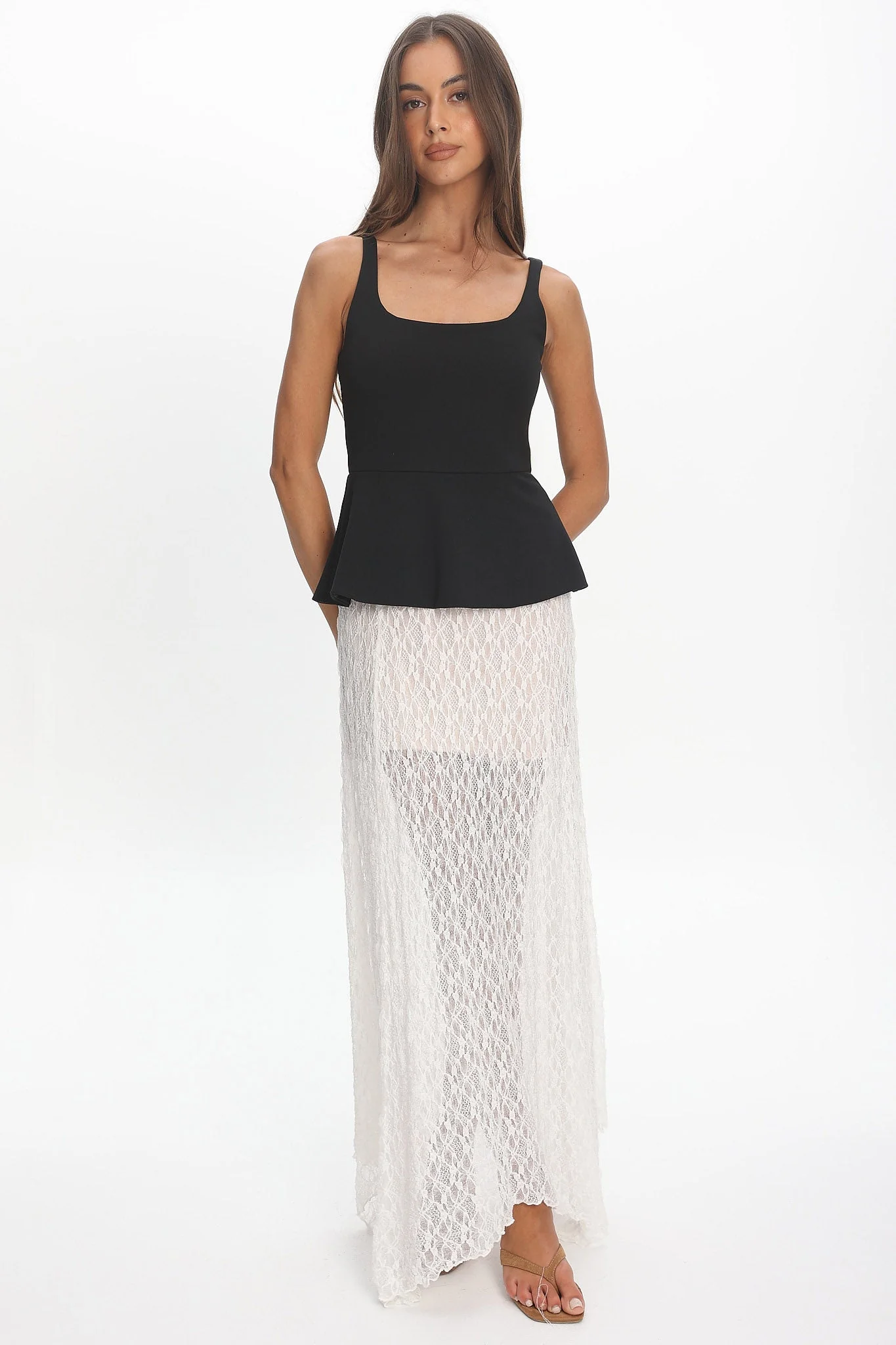 Kairah Peplum Lace Hem Maxi Dress Black