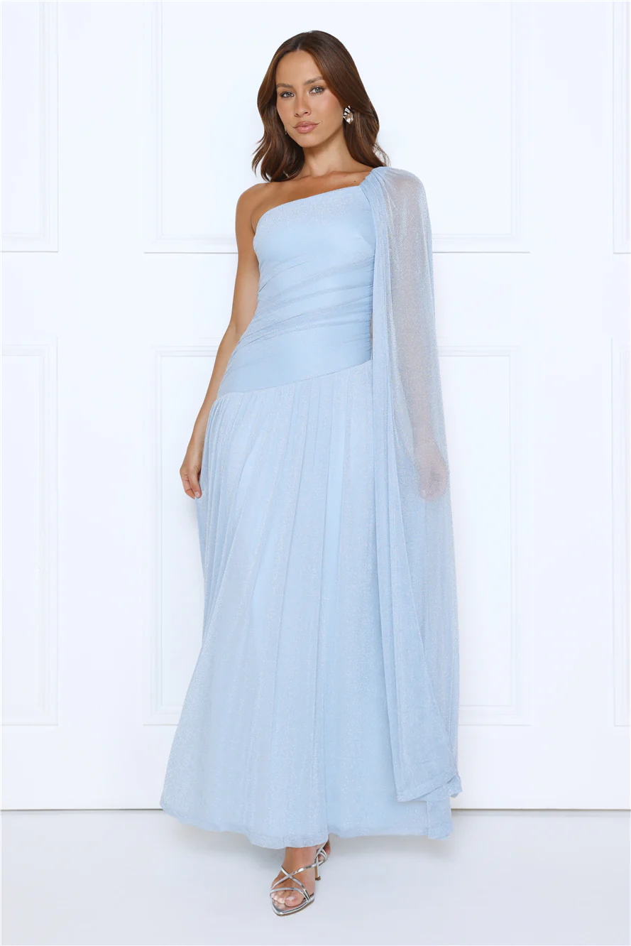 Midnight Spin One Shoulder Maxi Dress Blue