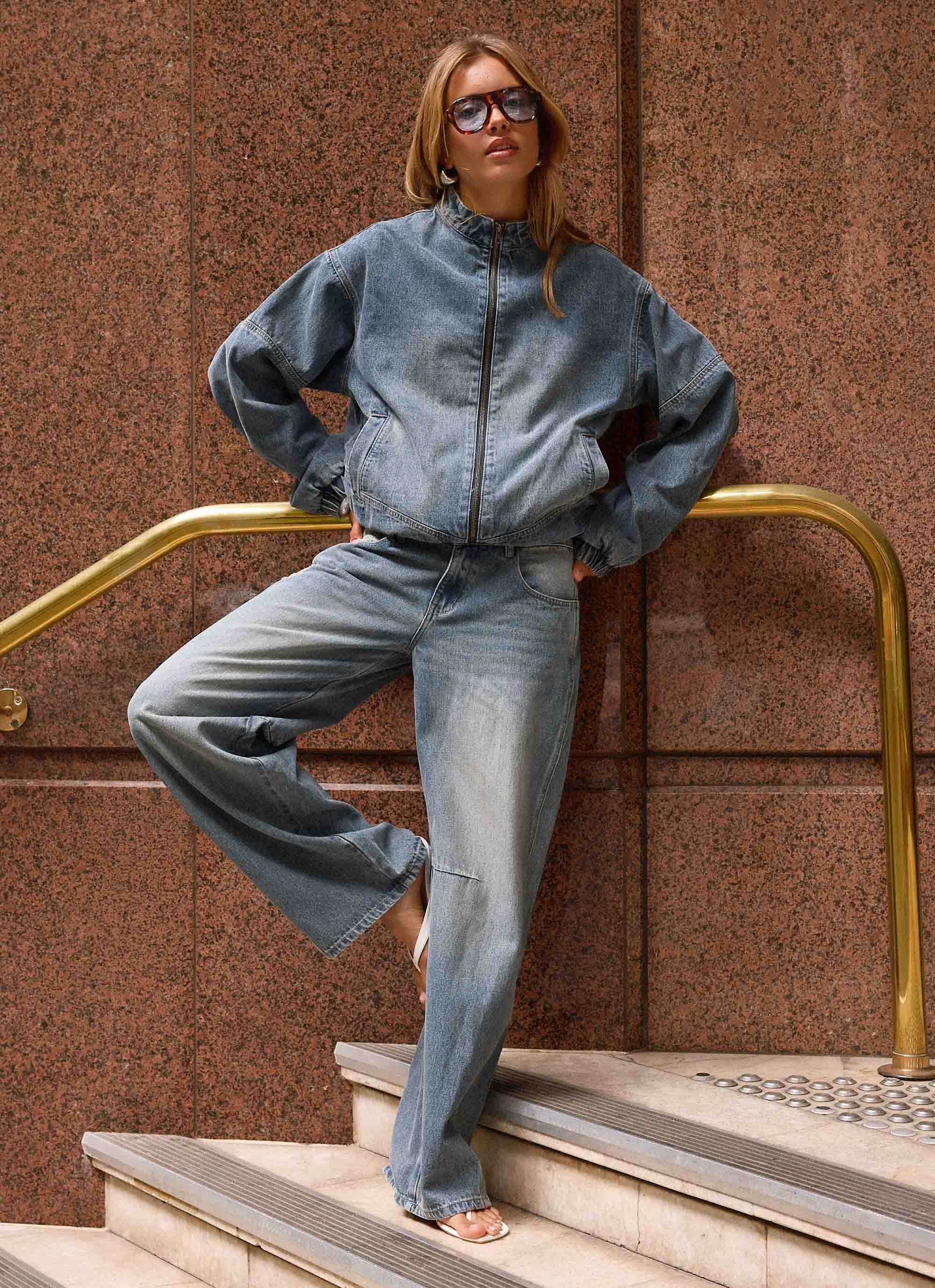 Waylon Low Rise Denim Jeans - Mid Wash Blue