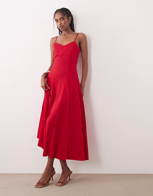 Mango strappy cami maxi dress in bright red