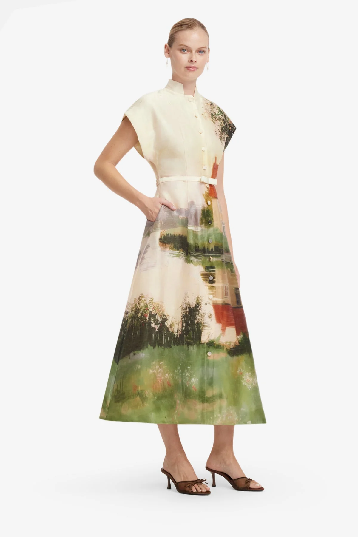 Aubrey Shirt Midi Dress - Serene Print