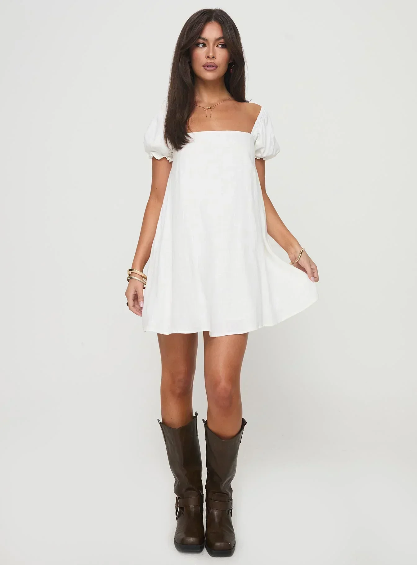 Beyond Linen Blend Mini Dress White - luluinthesky