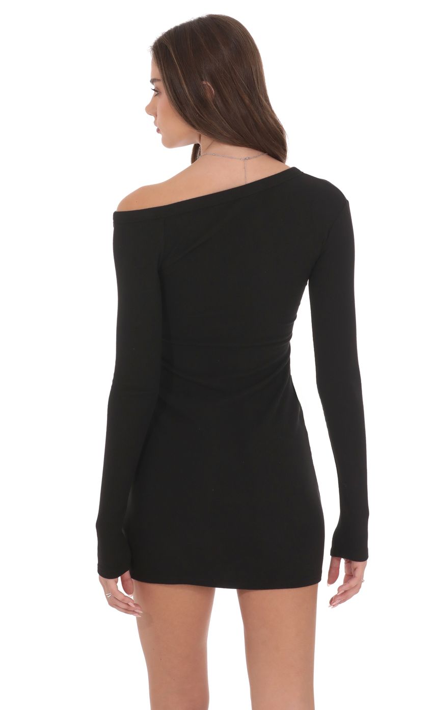 Off Shoulder Henley Dress in Black